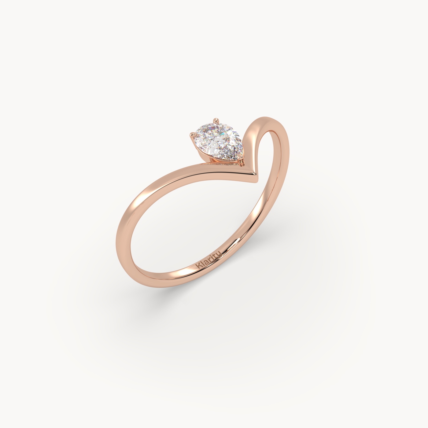 18k rose gold  v shaped oval diamond engagement solitaire ring