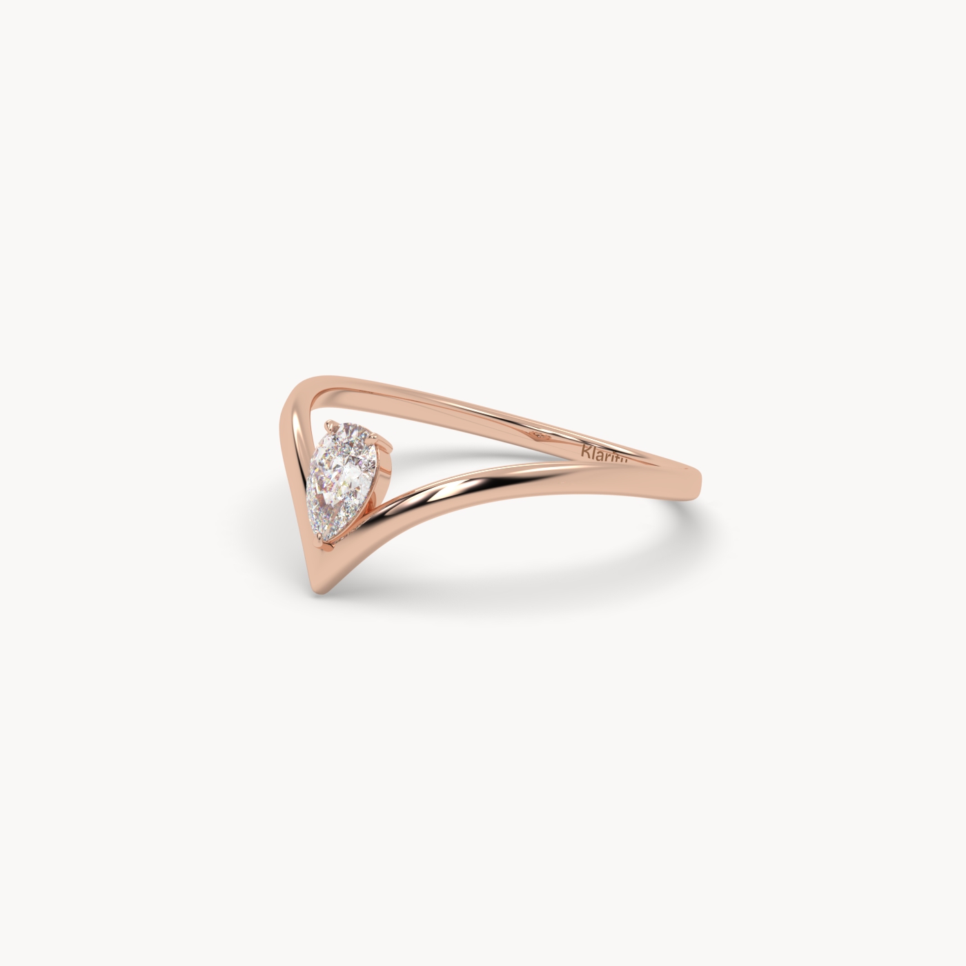 18k rose gold  v shaped oval diamond engagement solitaire ring