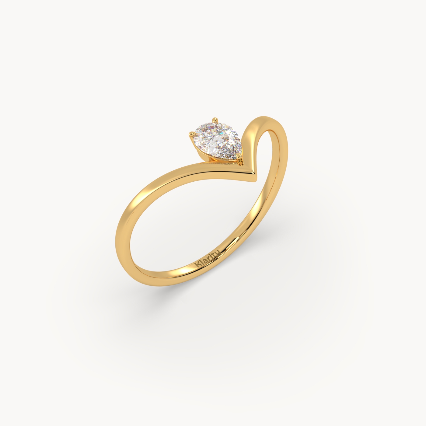 18k yellow gold  v shaped oval diamond engagement solitaire ring