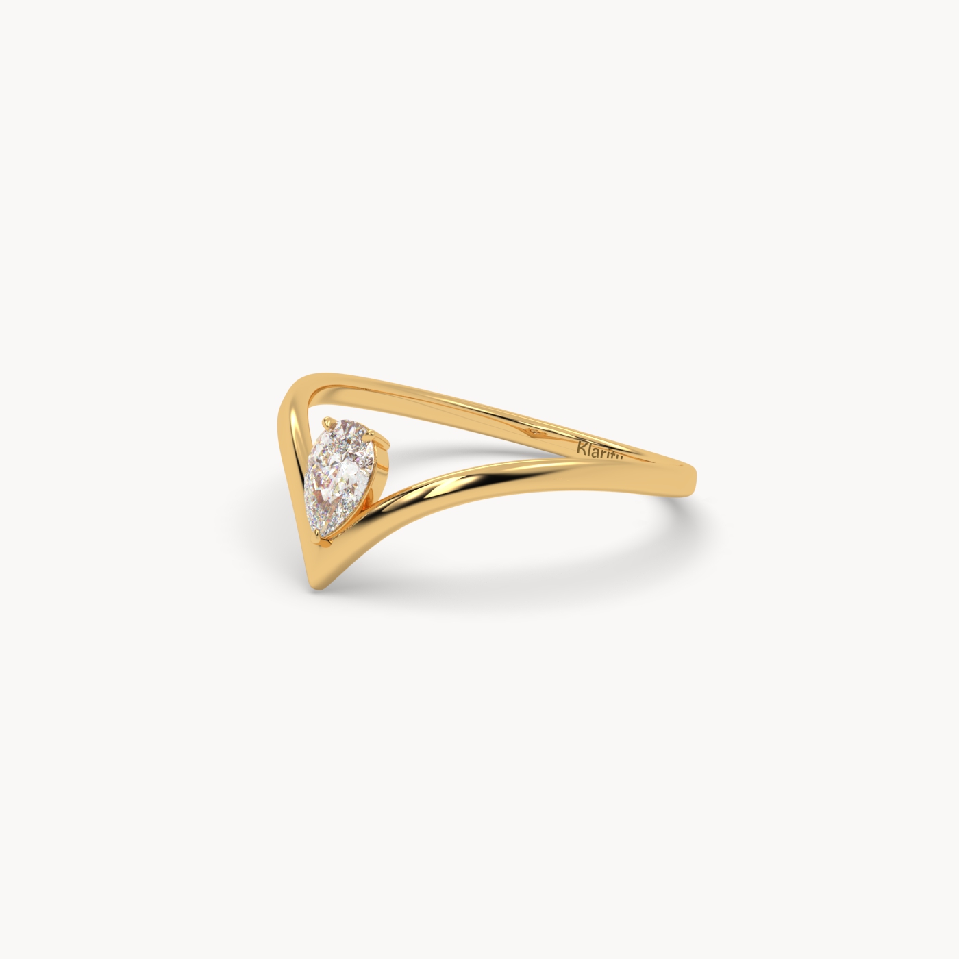 18k yellow gold  v shaped oval diamond engagement solitaire ring
