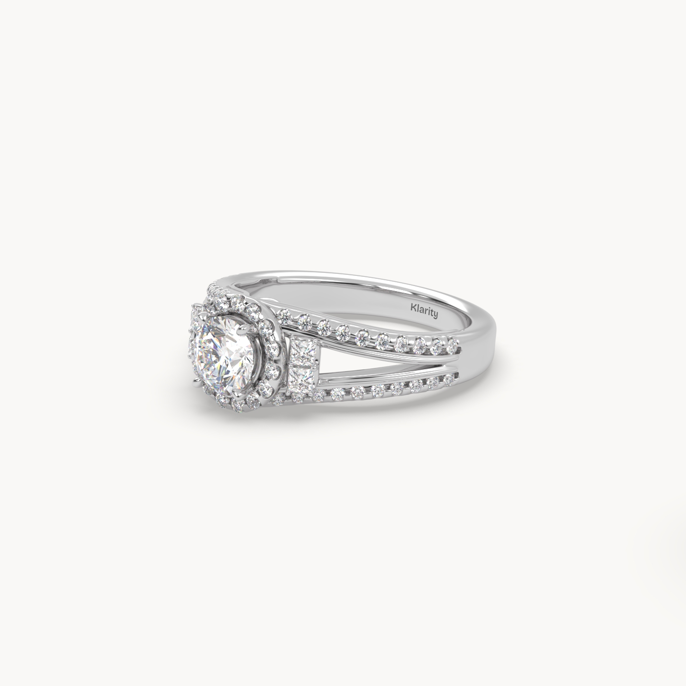 18k white gold  halo round diamond split-shank engagement ring – 1ct centre mount