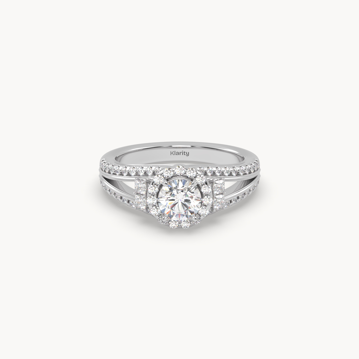 pt platinum  halo round diamond split-shank engagement ring – 1ct centre mount Photos & images