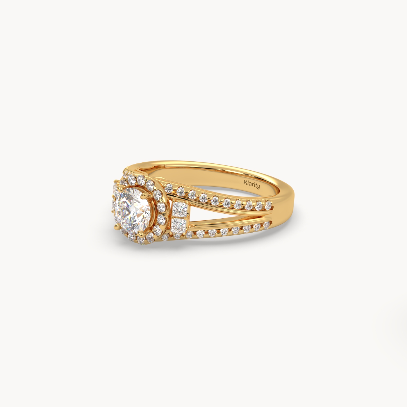 18k yellow gold  halo round diamond split-shank engagement ring – 1ct centre mount