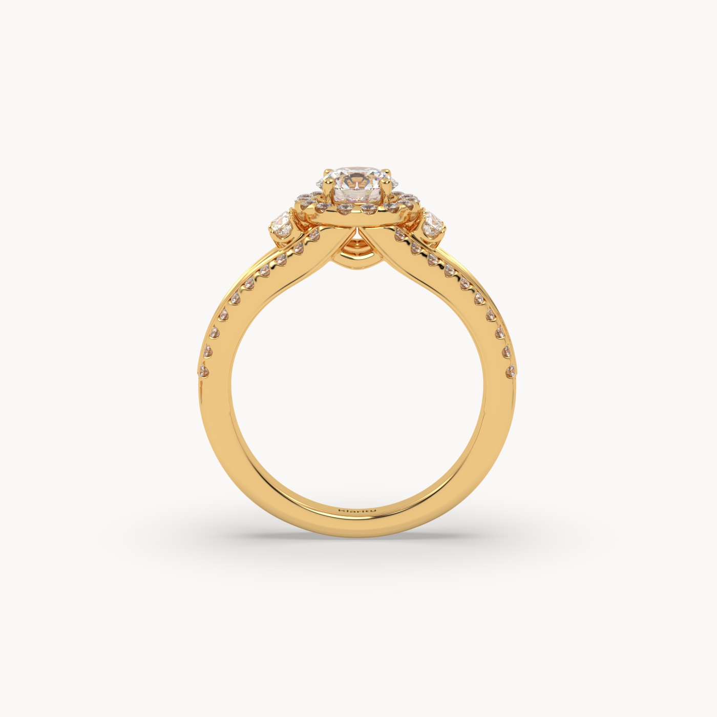 18k yellow gold  halo round diamond split-shank engagement ring – 1ct centre mount