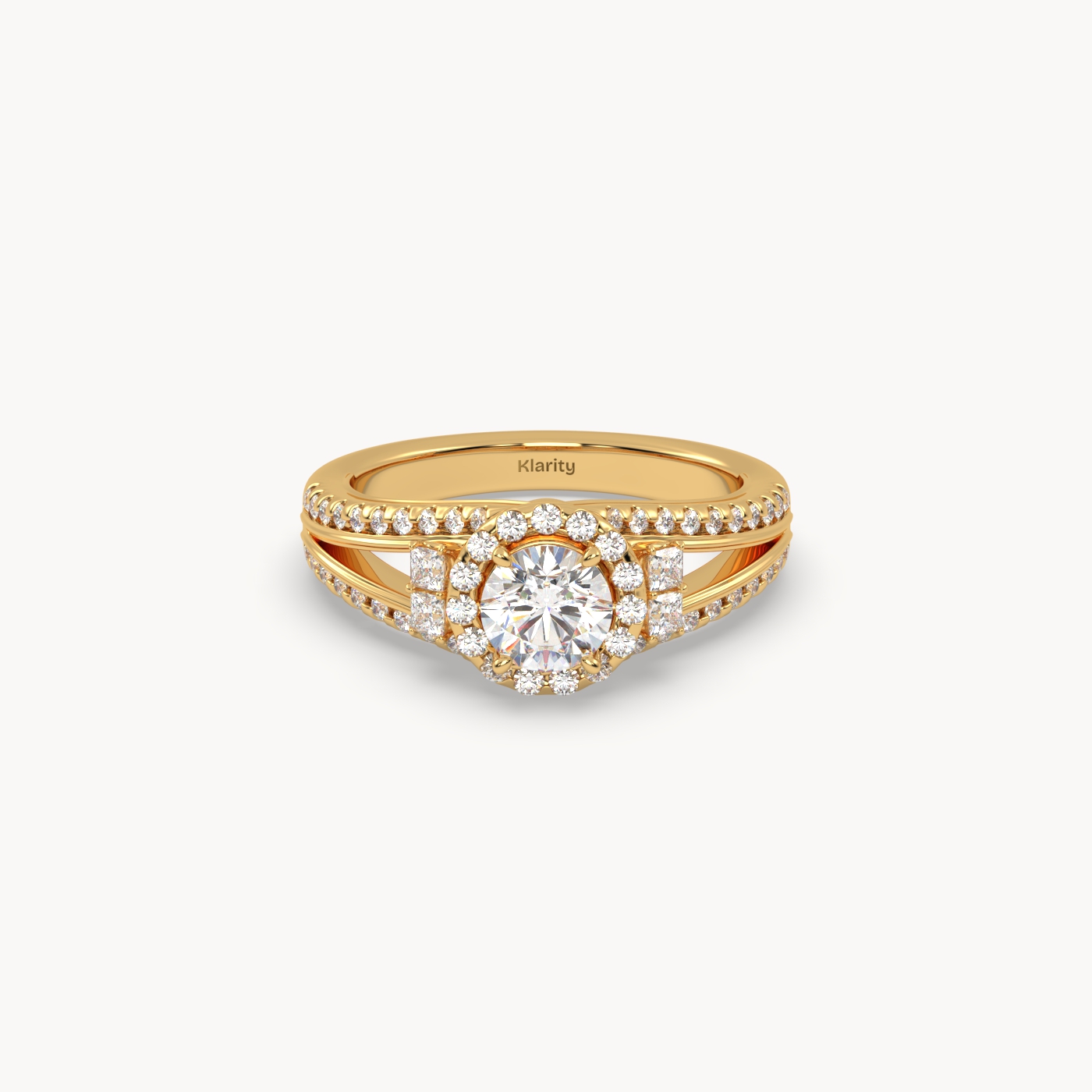 pt platinum  halo round diamond split-shank engagement ring – 1ct centre mount Photos & images