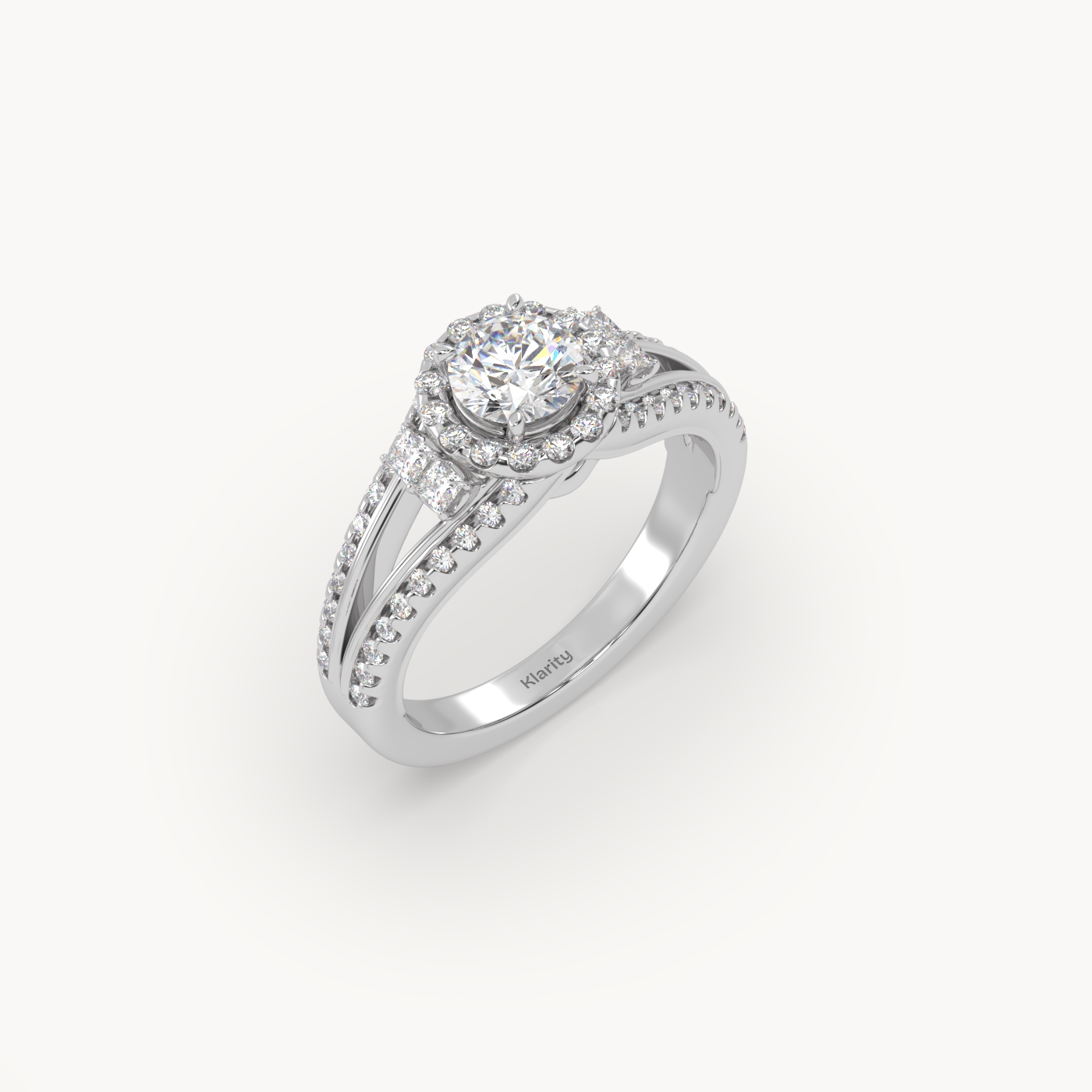 pt platinum  halo round diamond split-shank engagement ring – 1ct centre mount