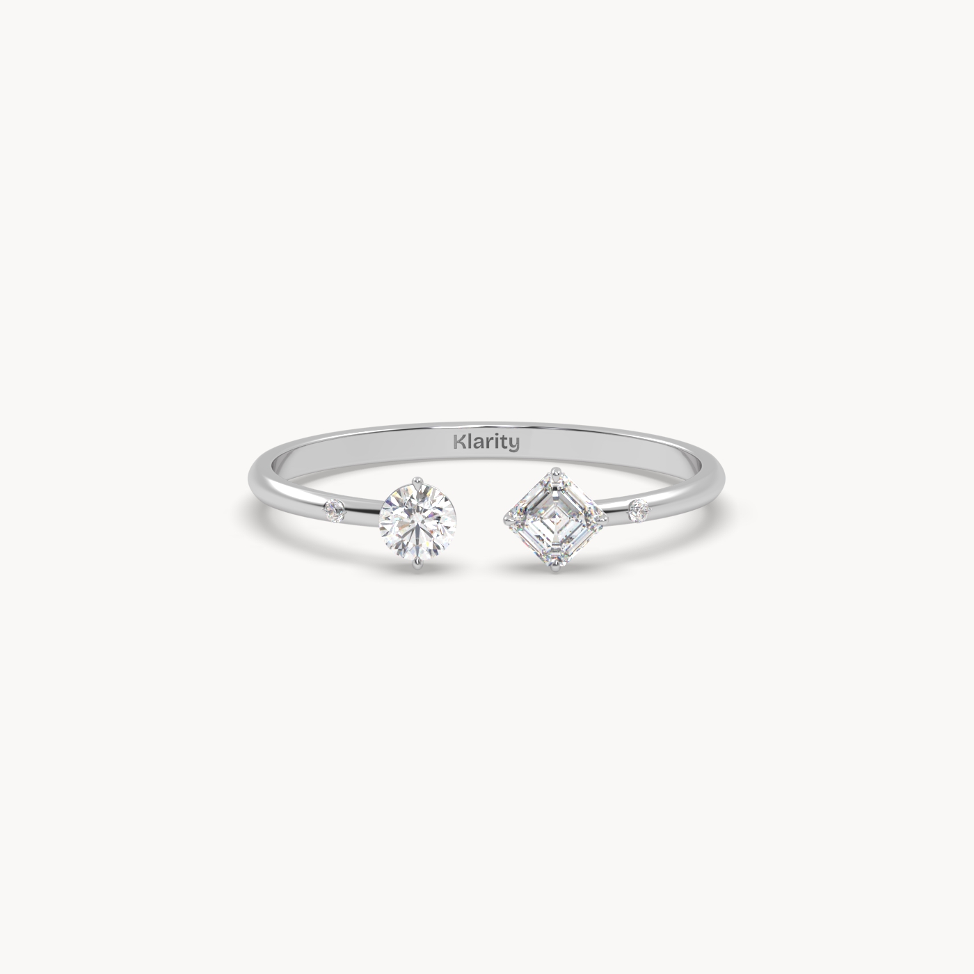 pt platinum  two-stone open diamond ring with emerald-cut & round diamond Photos & images