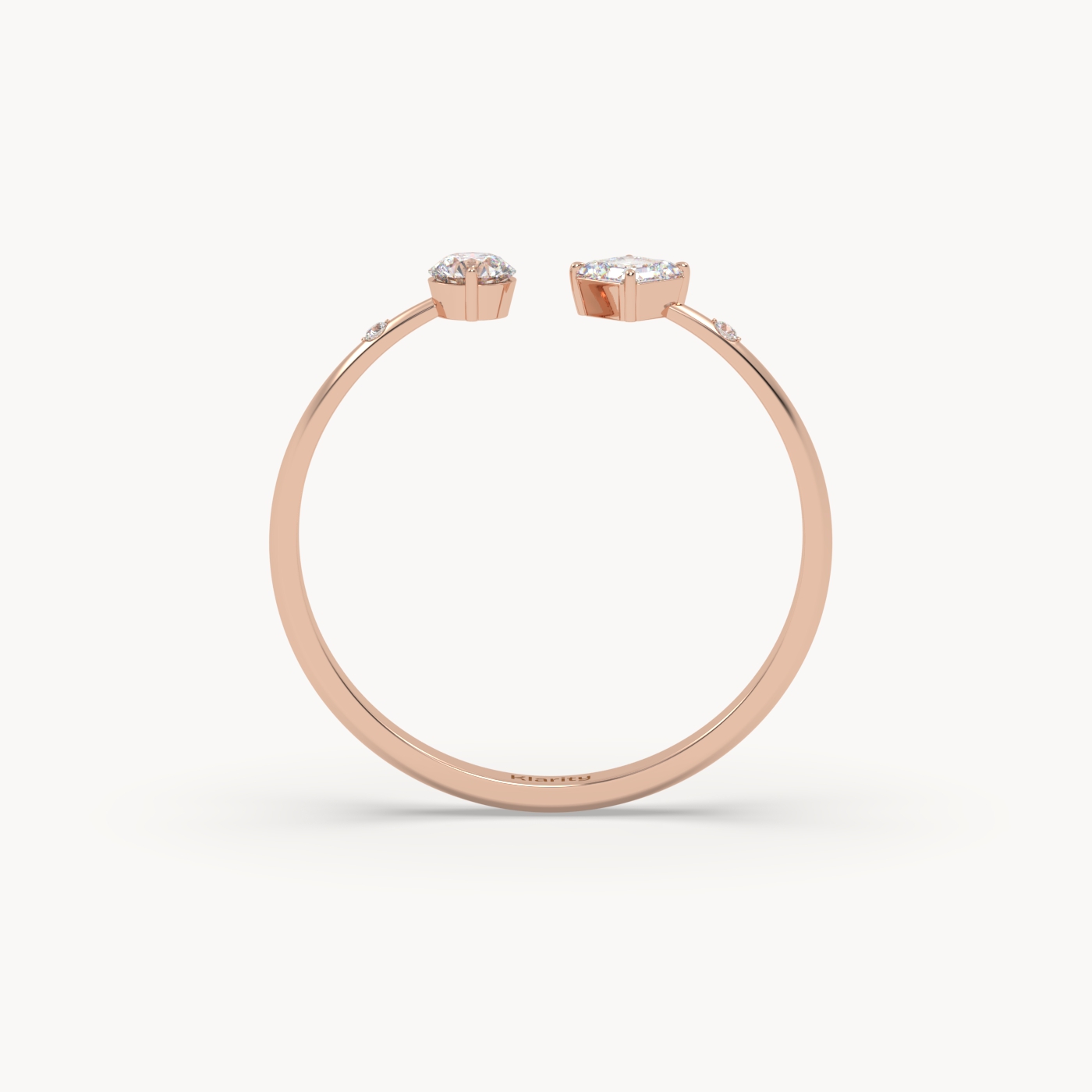 18k rose gold  two-stone open diamond ring with emerald-cut & round diamond