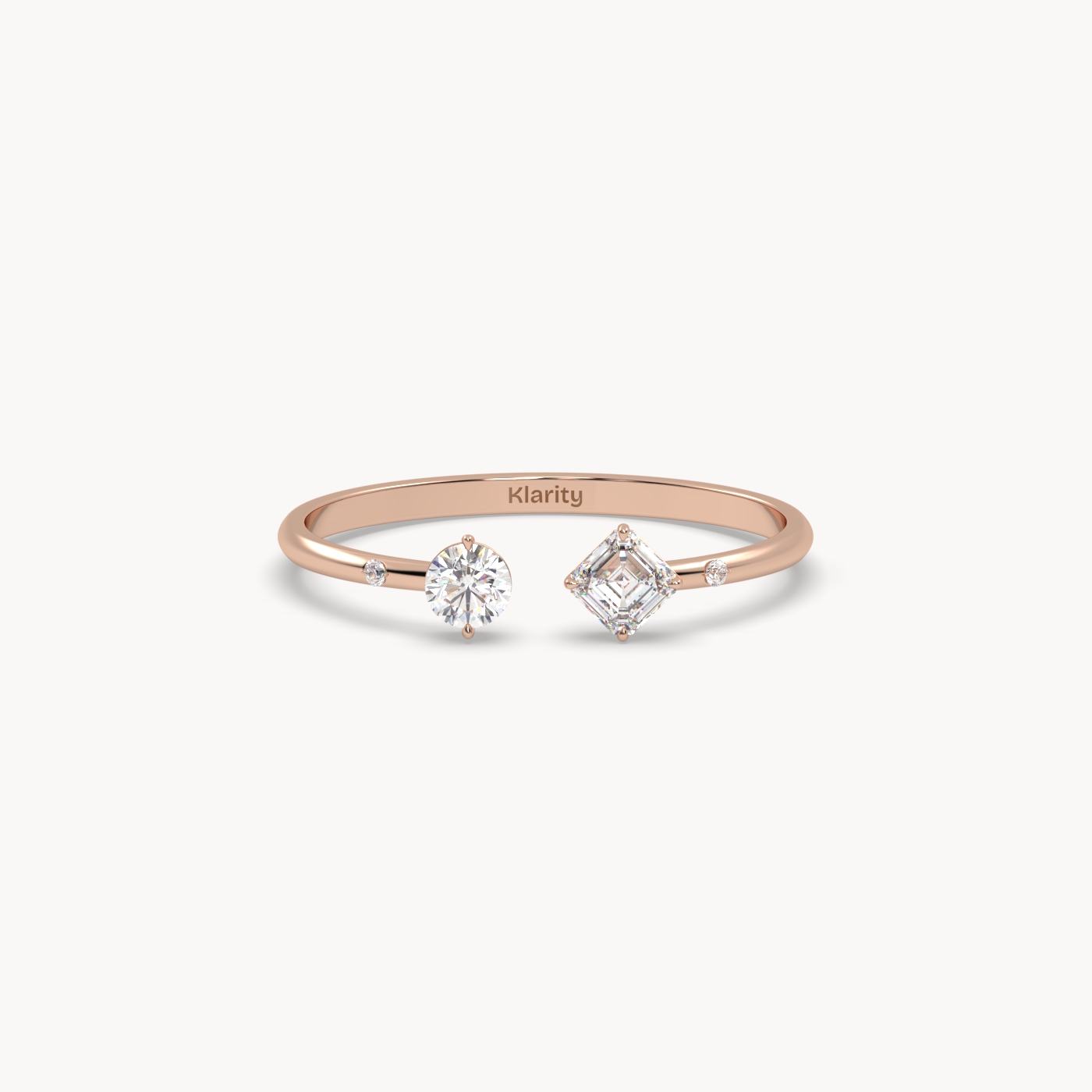 pt platinum  two-stone open diamond ring with emerald-cut & round diamond Photos & images