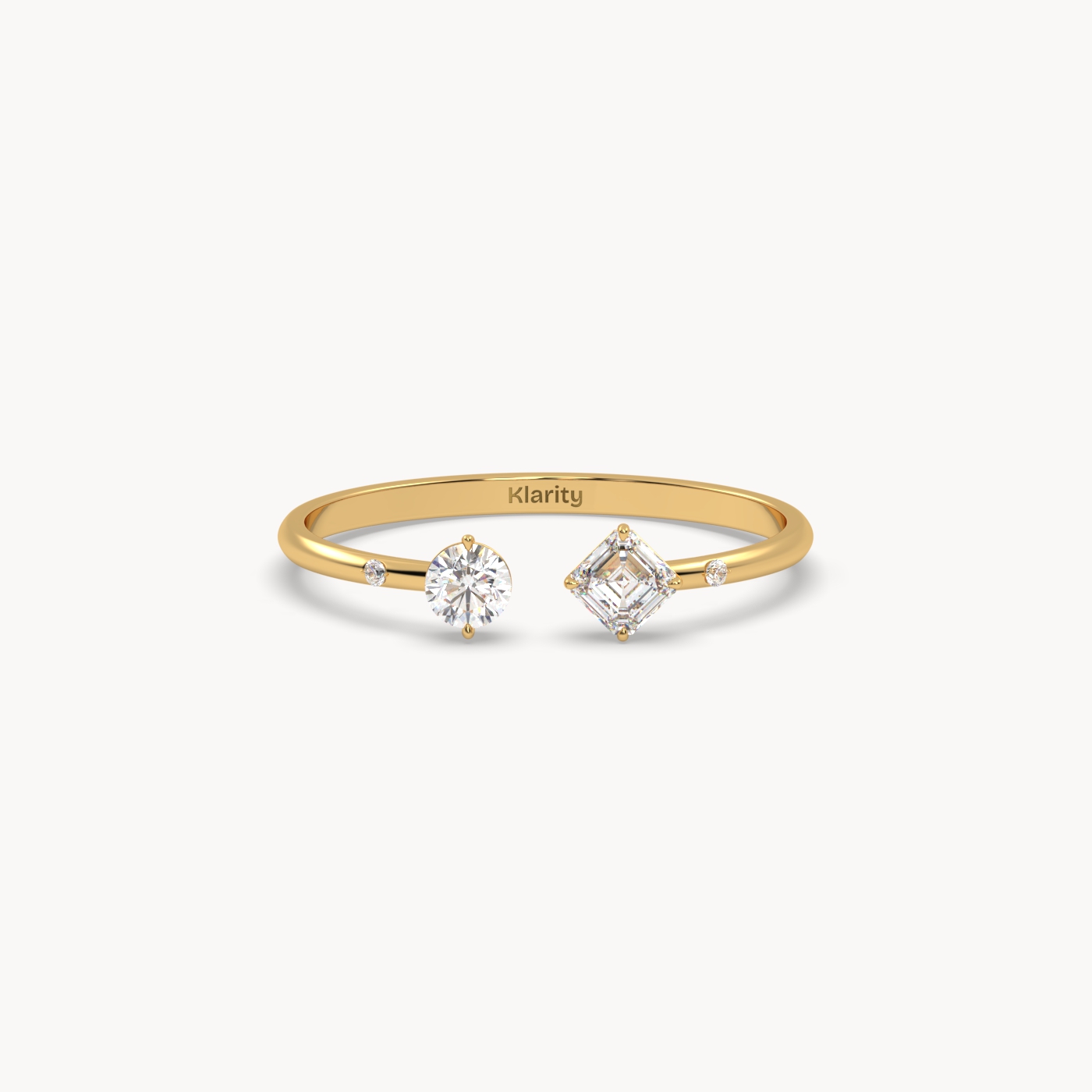 pt platinum  two-stone open diamond ring with emerald-cut & round diamond Photos & images