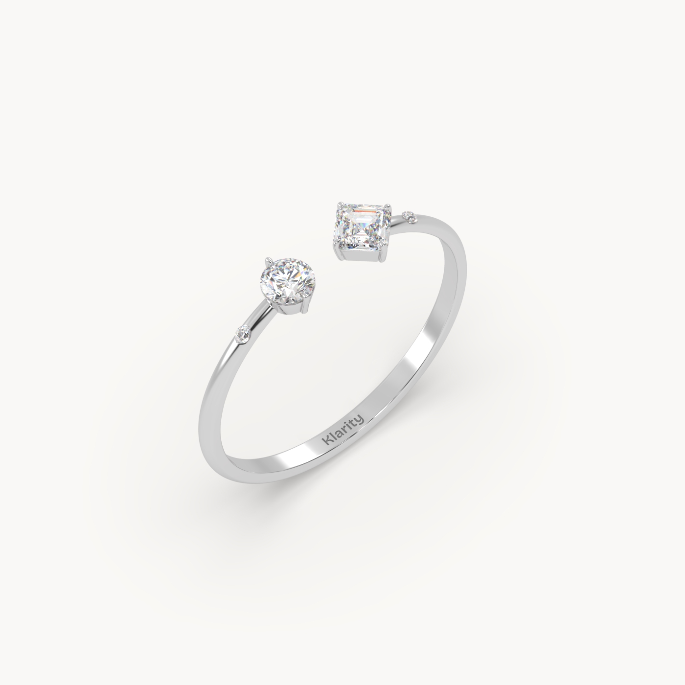 pt platinum  two-stone open diamond ring with emerald-cut & round diamond