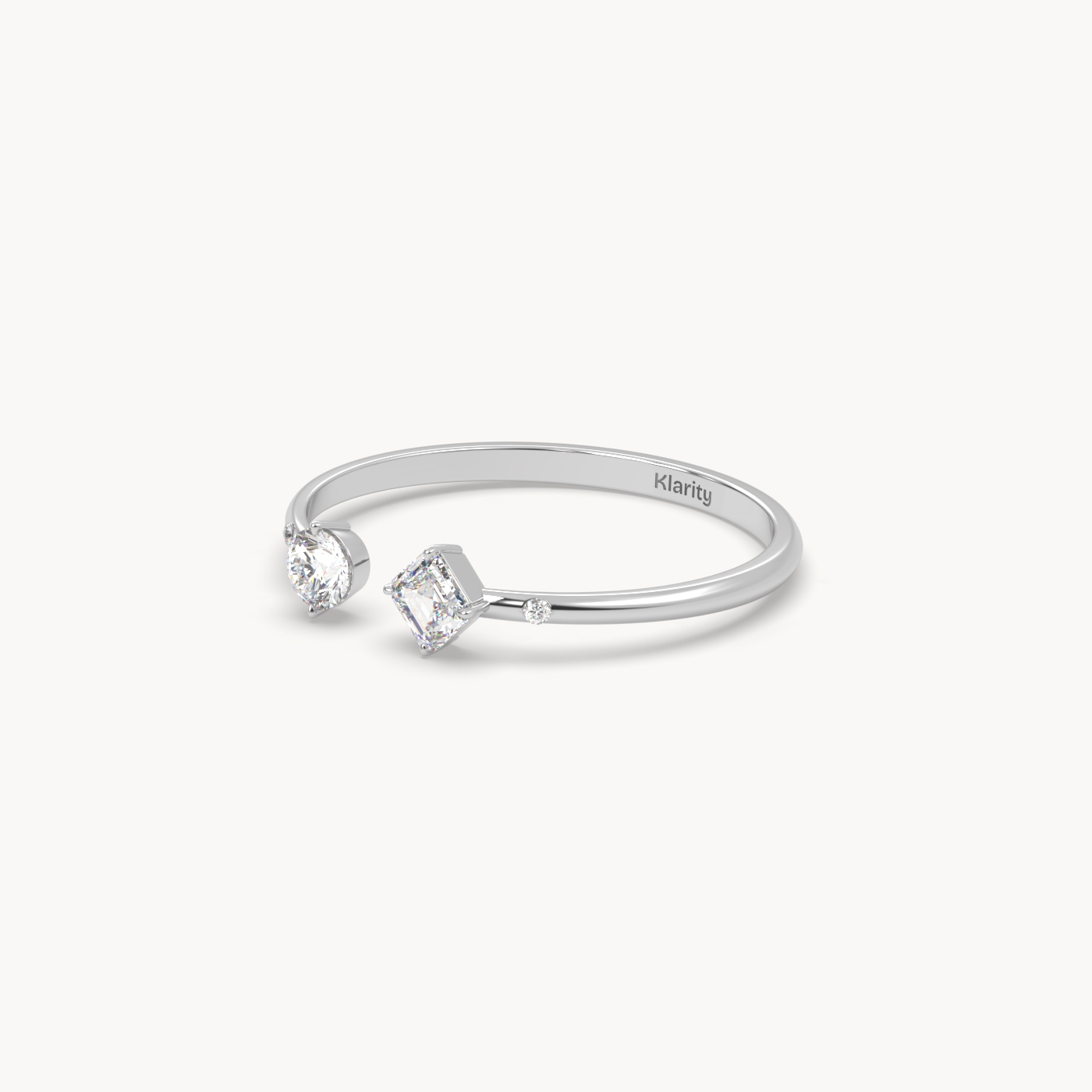 pt platinum  two-stone open diamond ring with emerald-cut & round diamond