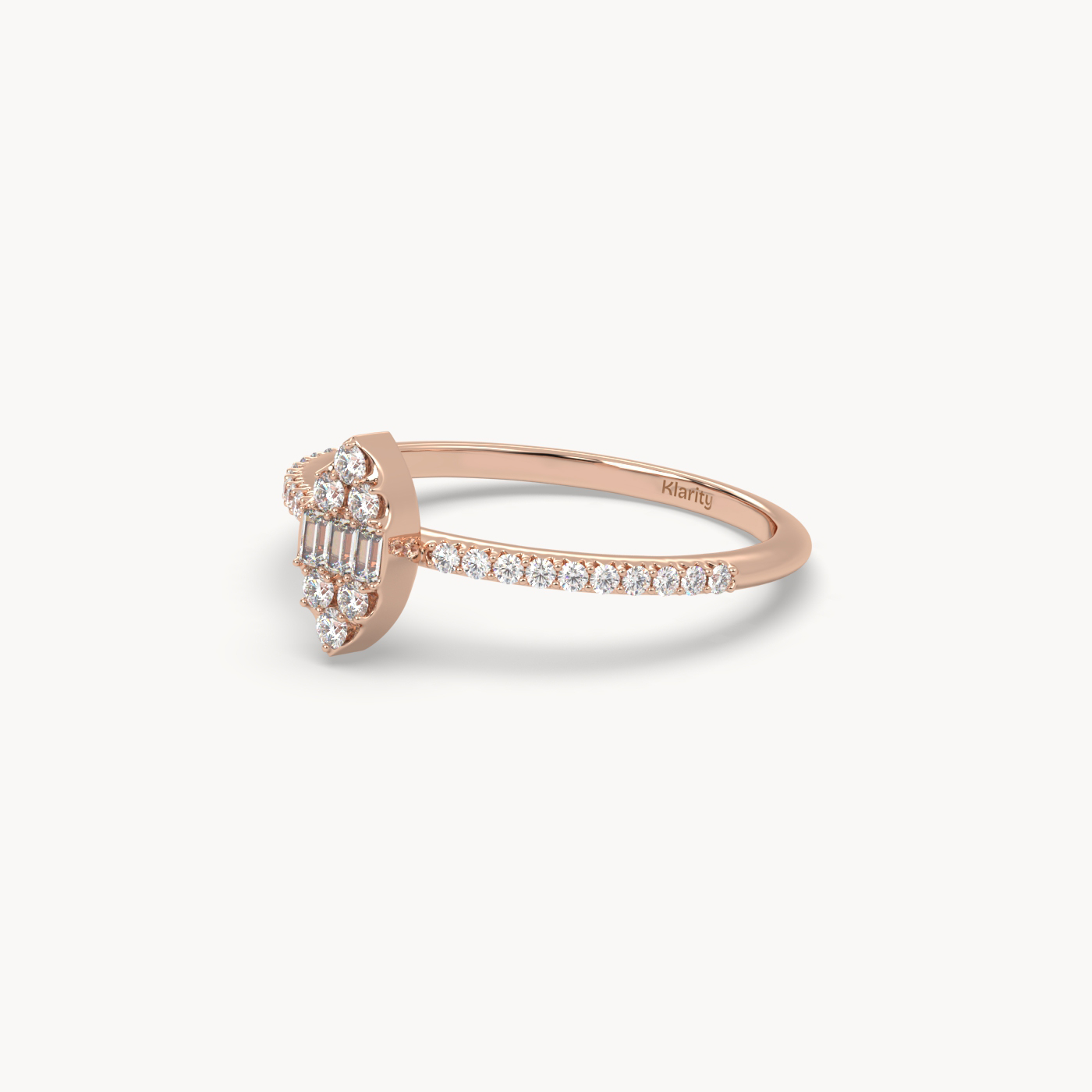 18k rose gold  3 stone baguette cut diamond engagement ring