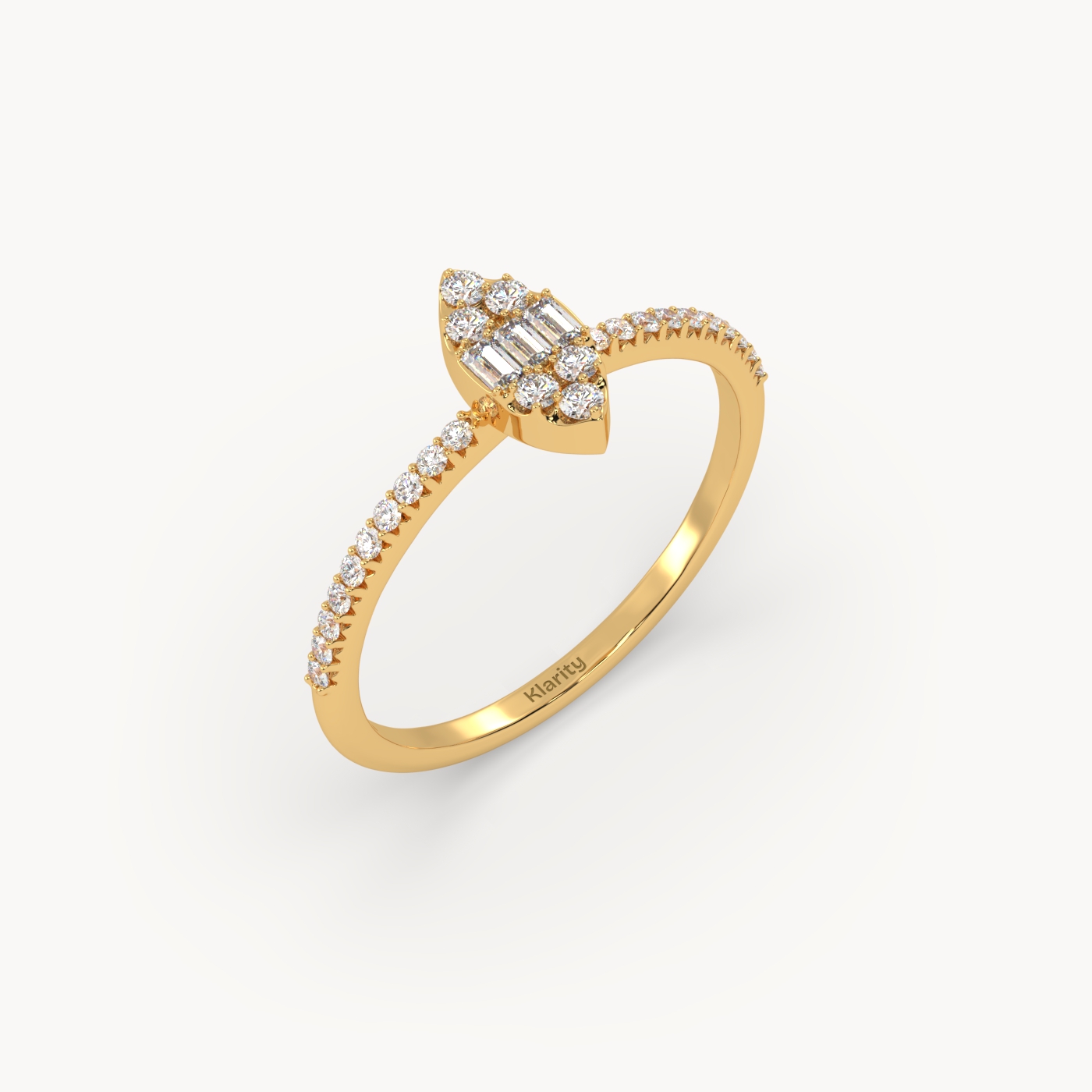 18k yellow gold  3 stone baguette cut diamond engagement ring