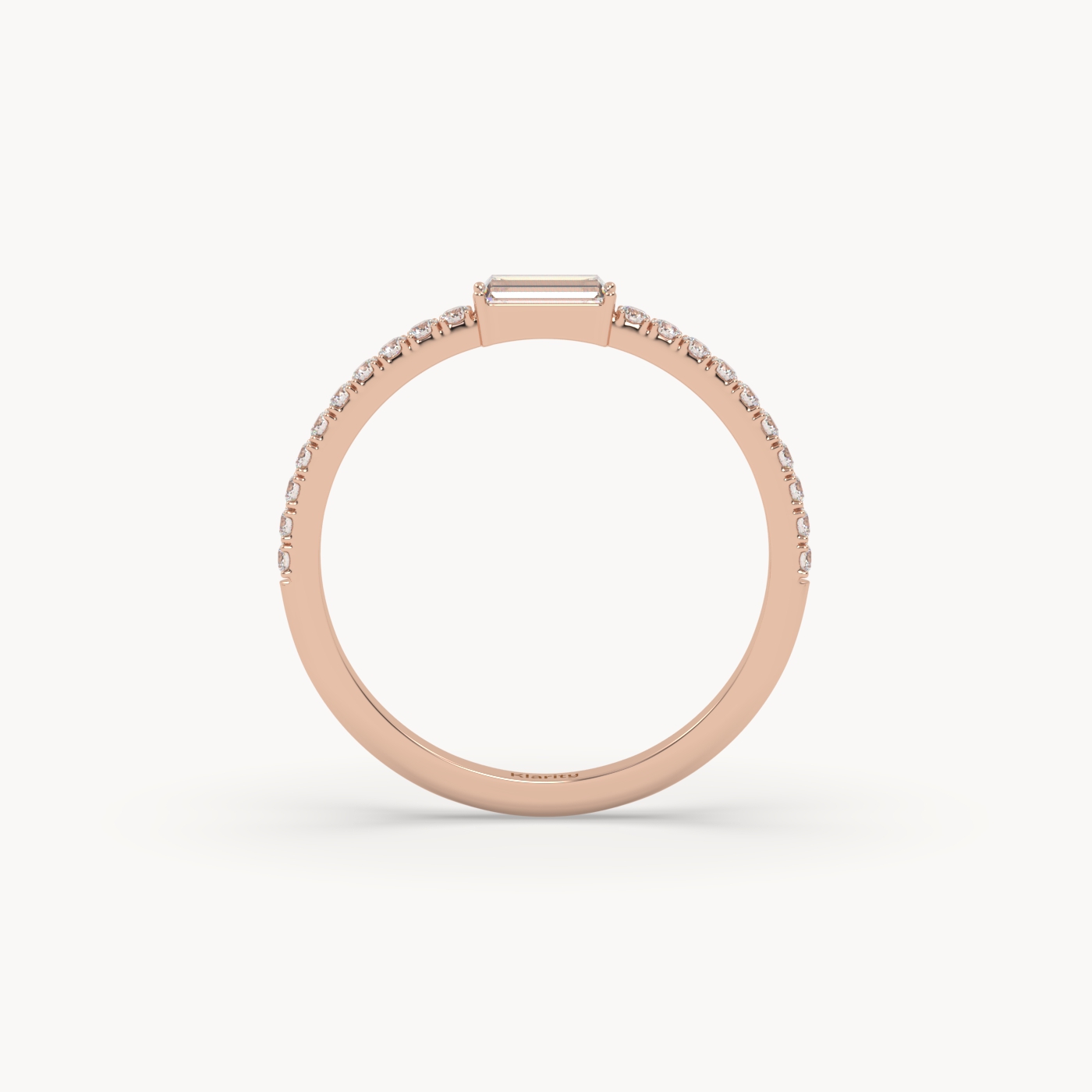 18k rose gold  baguette solitaire diamond ring with pavé-set band