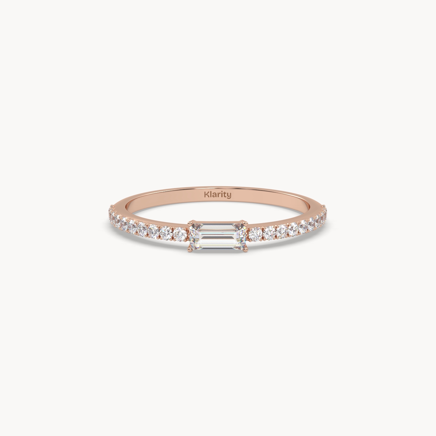 18k white gold  baguette solitaire diamond ring with pavé-set band Photos & images