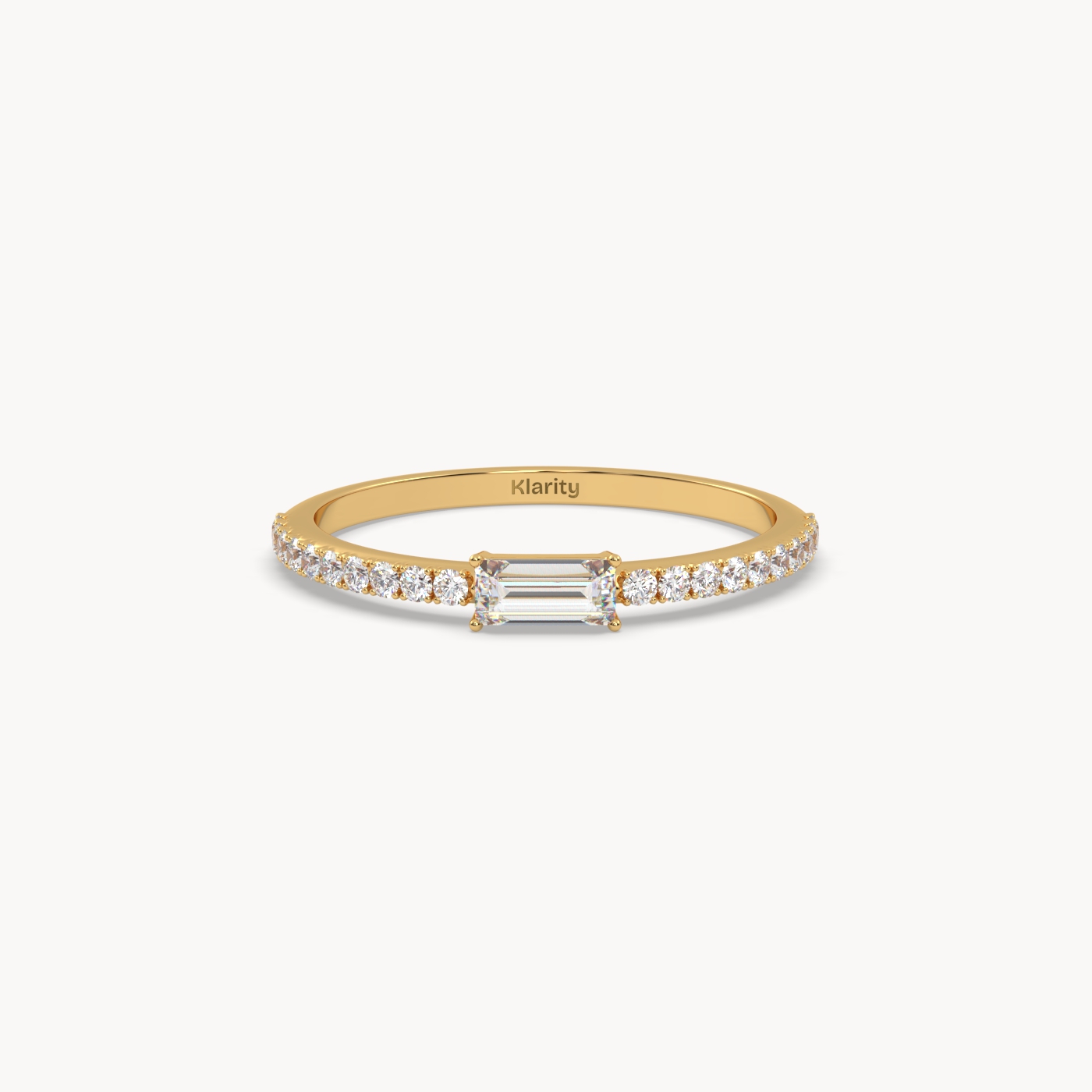 18k white gold  baguette solitaire diamond ring with pavé-set band Photos & images