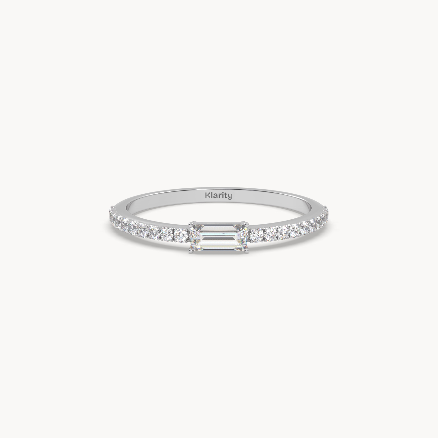 18k white gold  baguette solitaire diamond ring with pavé-set band Photos & images