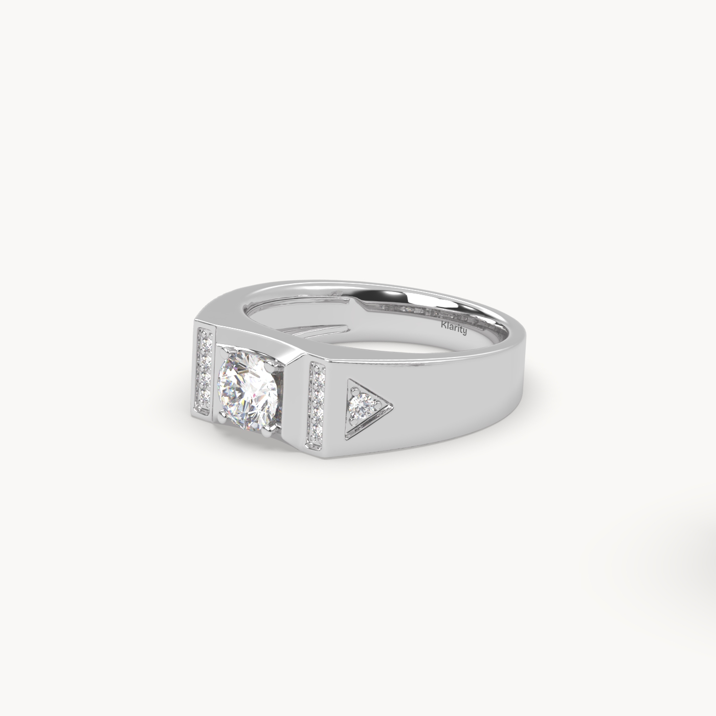 18k white gold  geometric diamond engagement ring – round centre with side accents