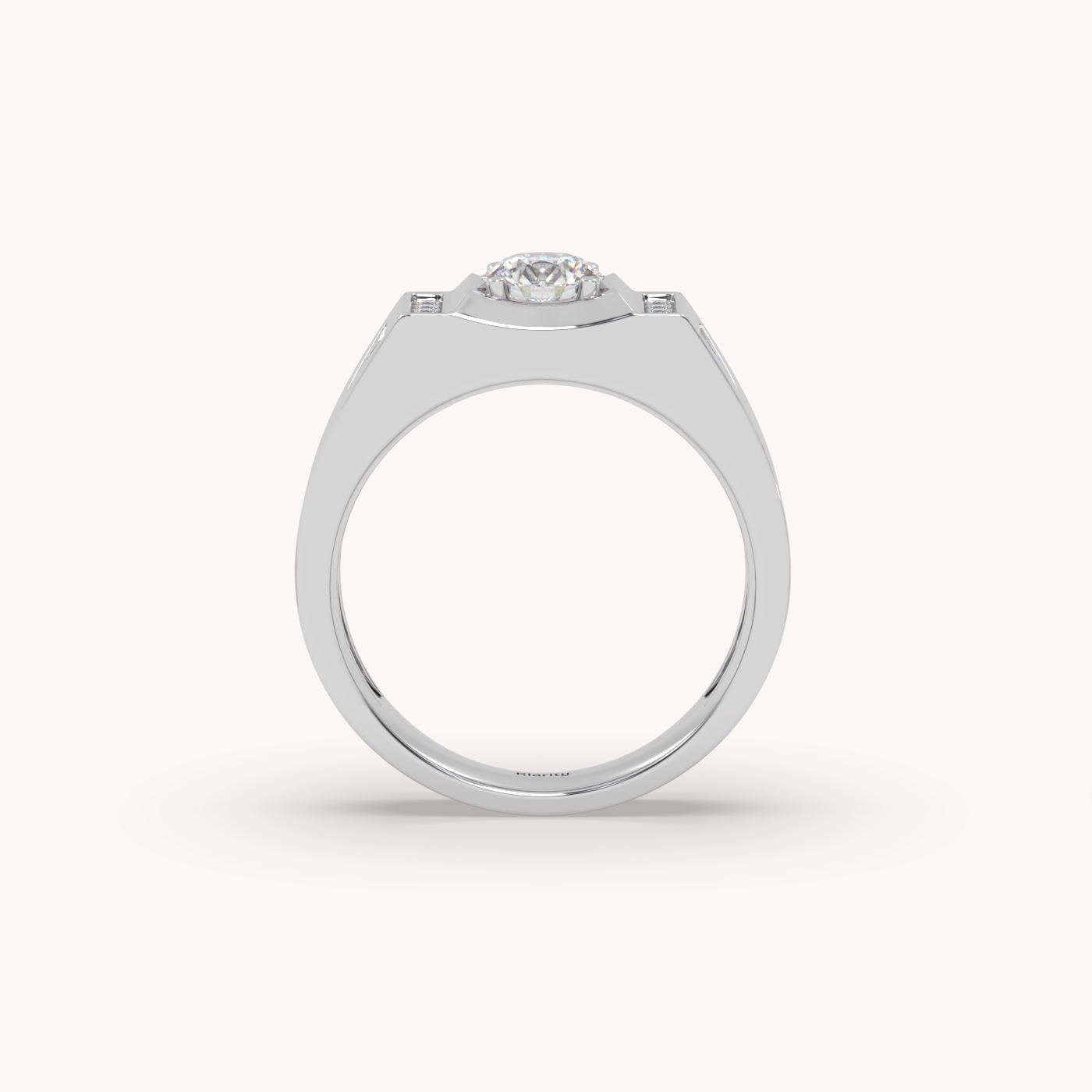 18k white gold  geometric diamond engagement ring – round centre with side accents