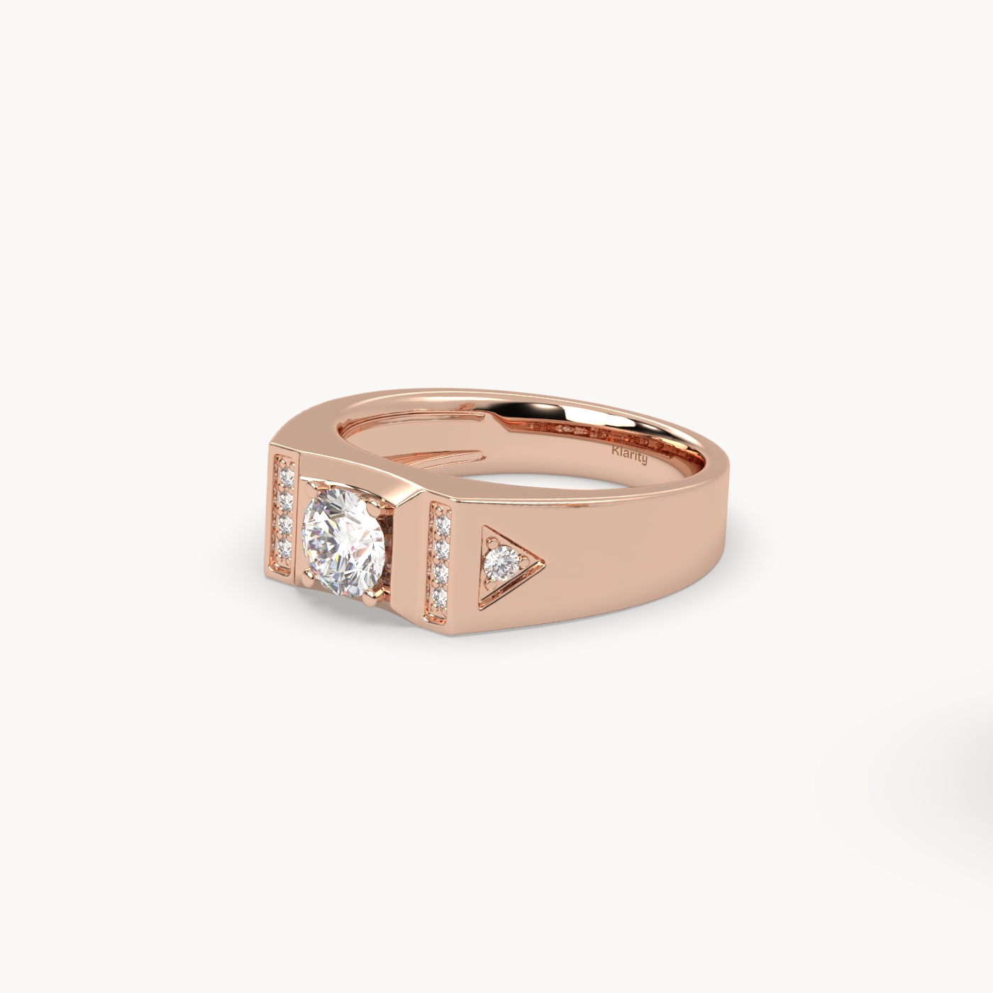 18k rose gold  geometric diamond engagement ring – round centre with side accents