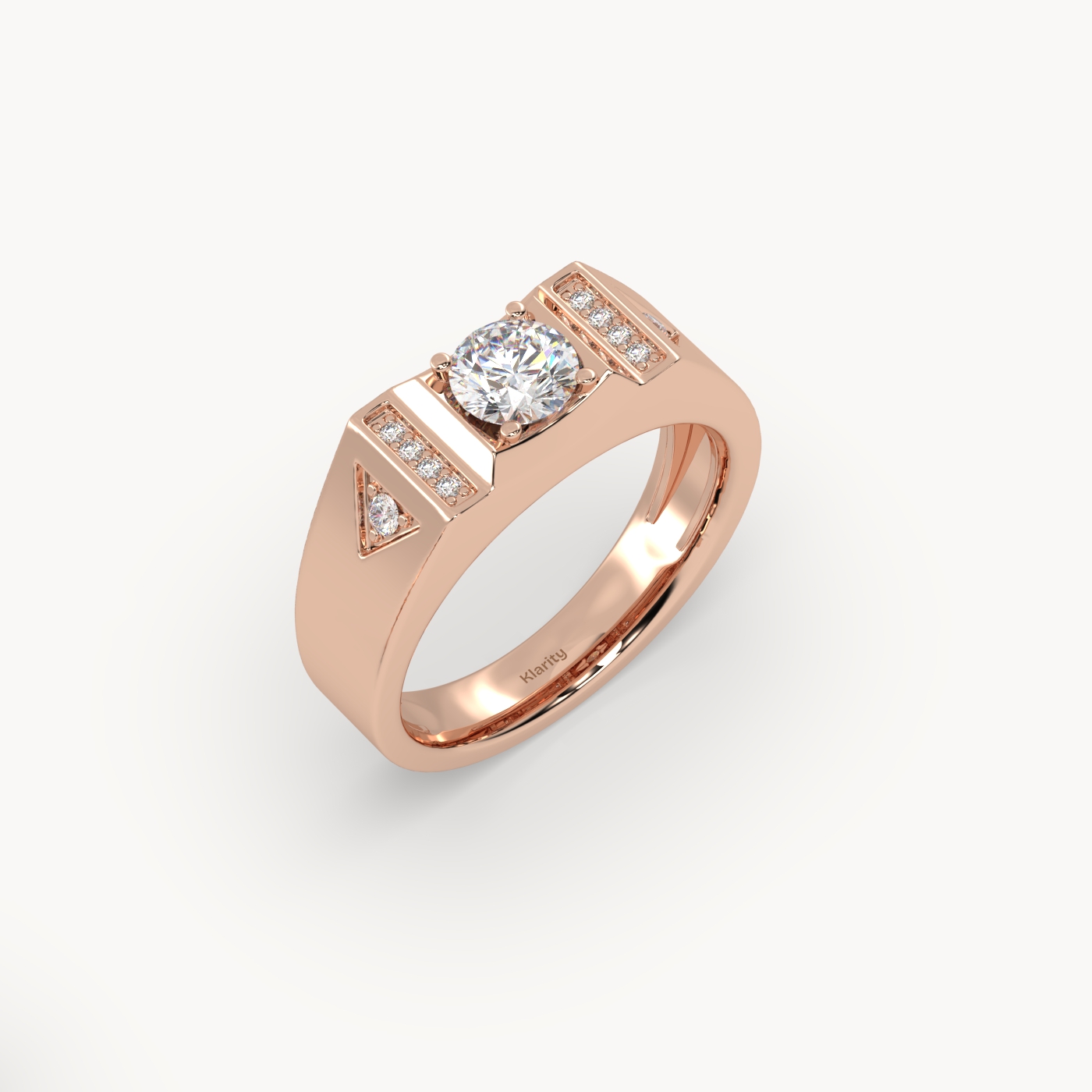 18k rose gold  geometric diamond engagement ring – round centre with side accents