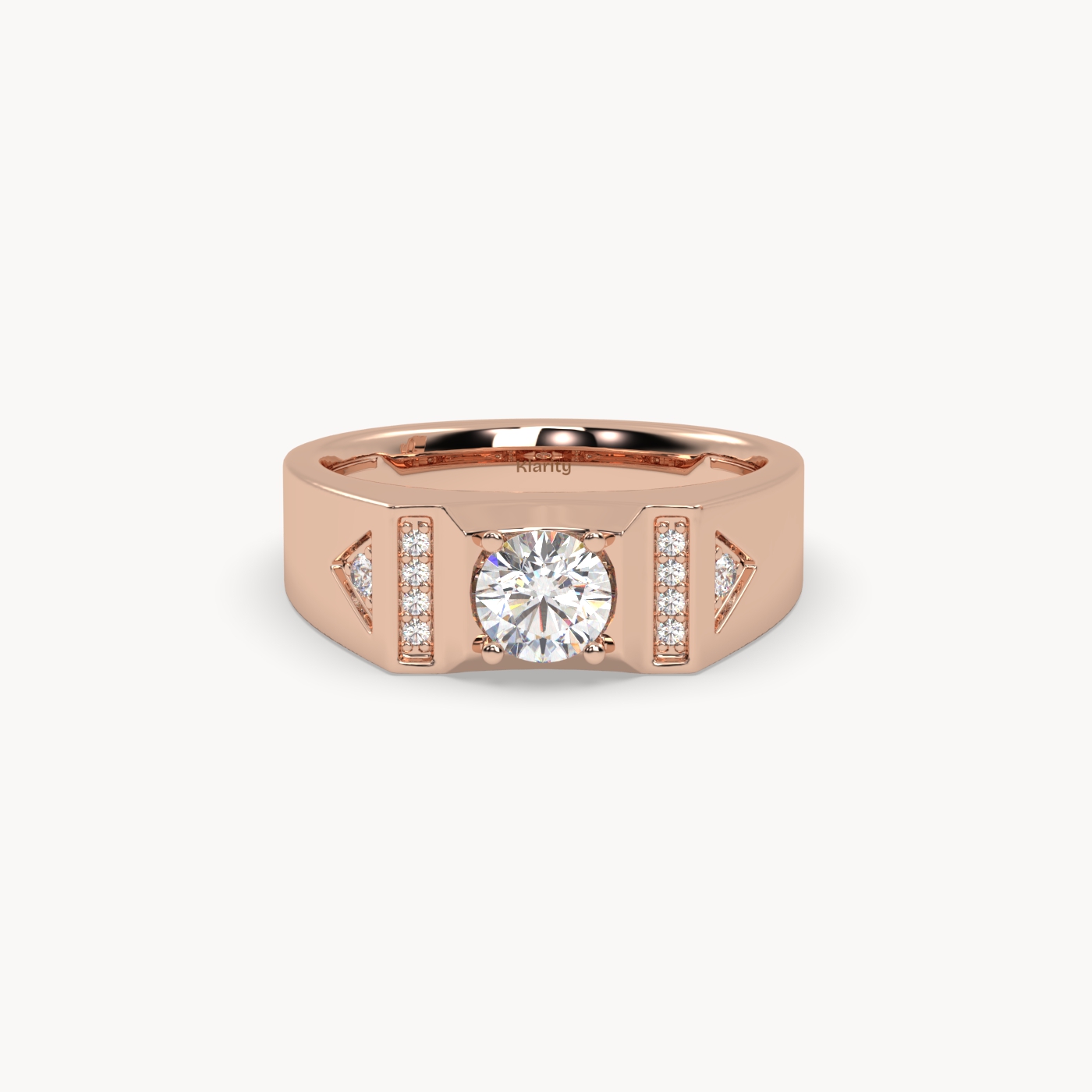 18k white gold  geometric diamond engagement ring – round centre with side accents Photos & images