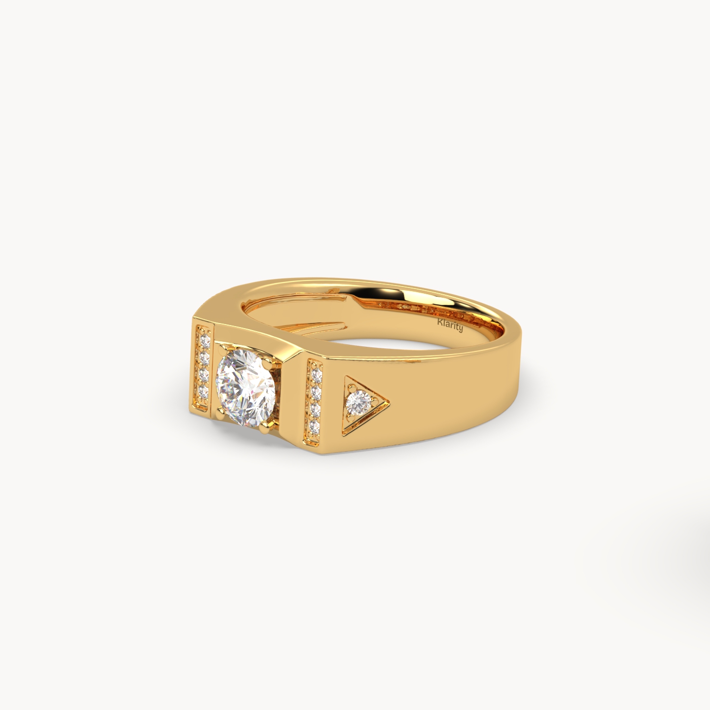 18k yellow gold  geometric diamond engagement ring – round centre with side accents