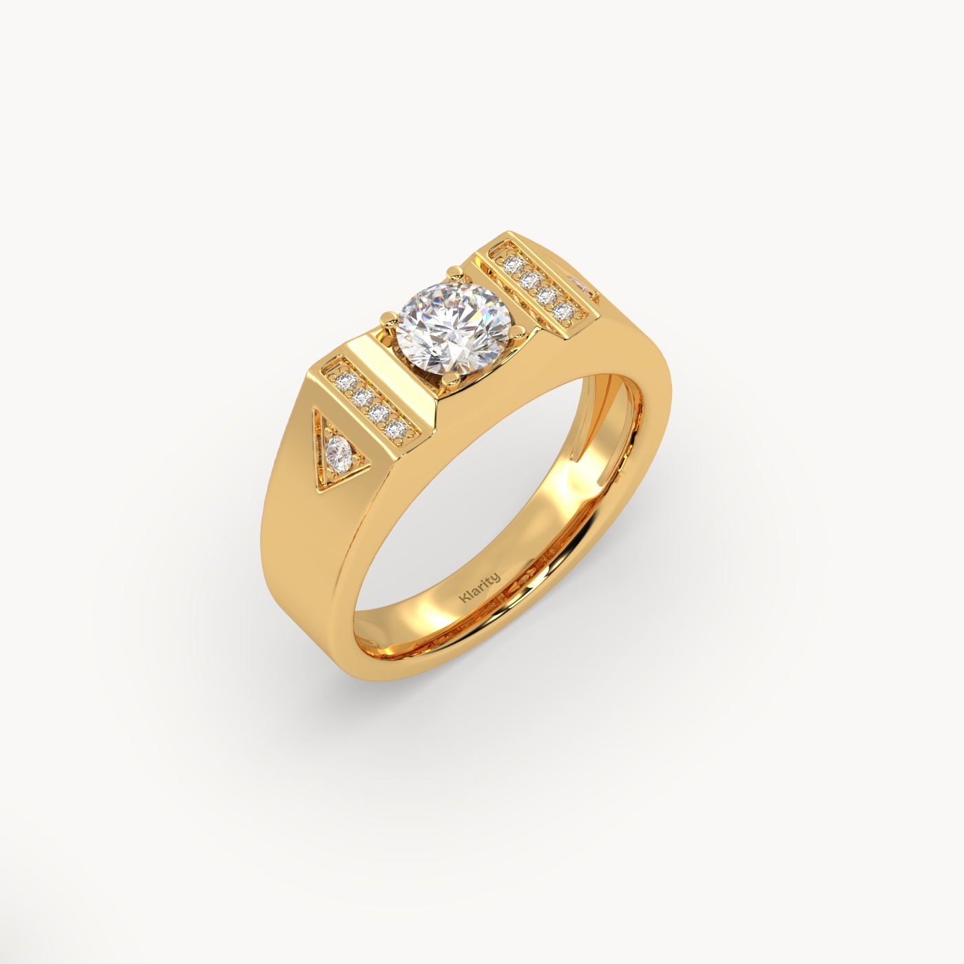 18k yellow gold  geometric diamond engagement ring – round centre with side accents