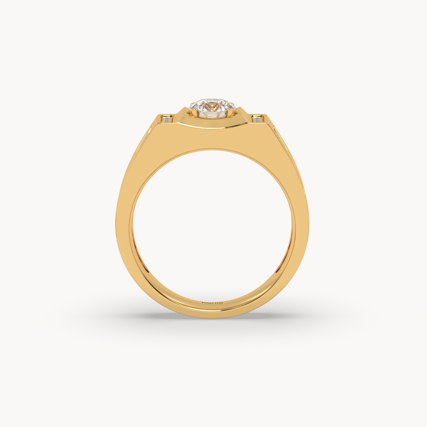18k yellow gold  geometric diamond engagement ring – round centre with side accents
