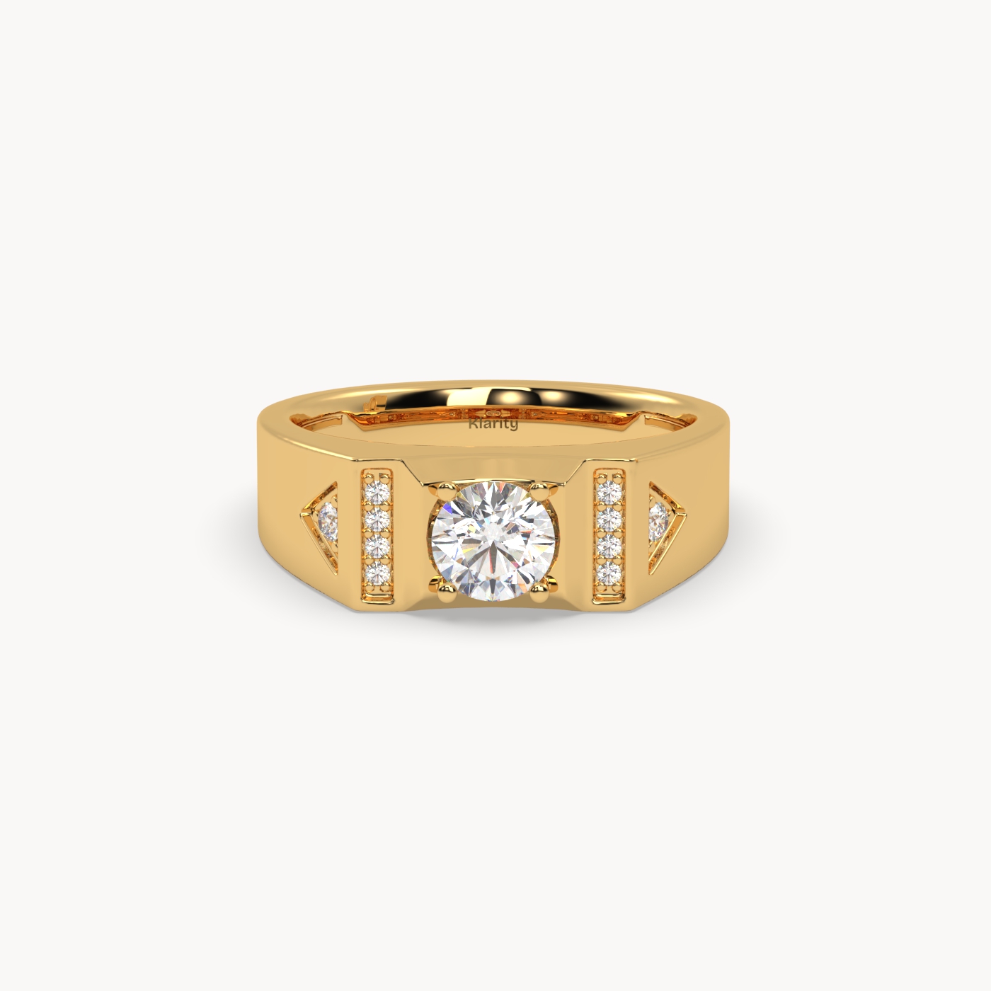 18k white gold  geometric diamond engagement ring – round centre with side accents Photos & images