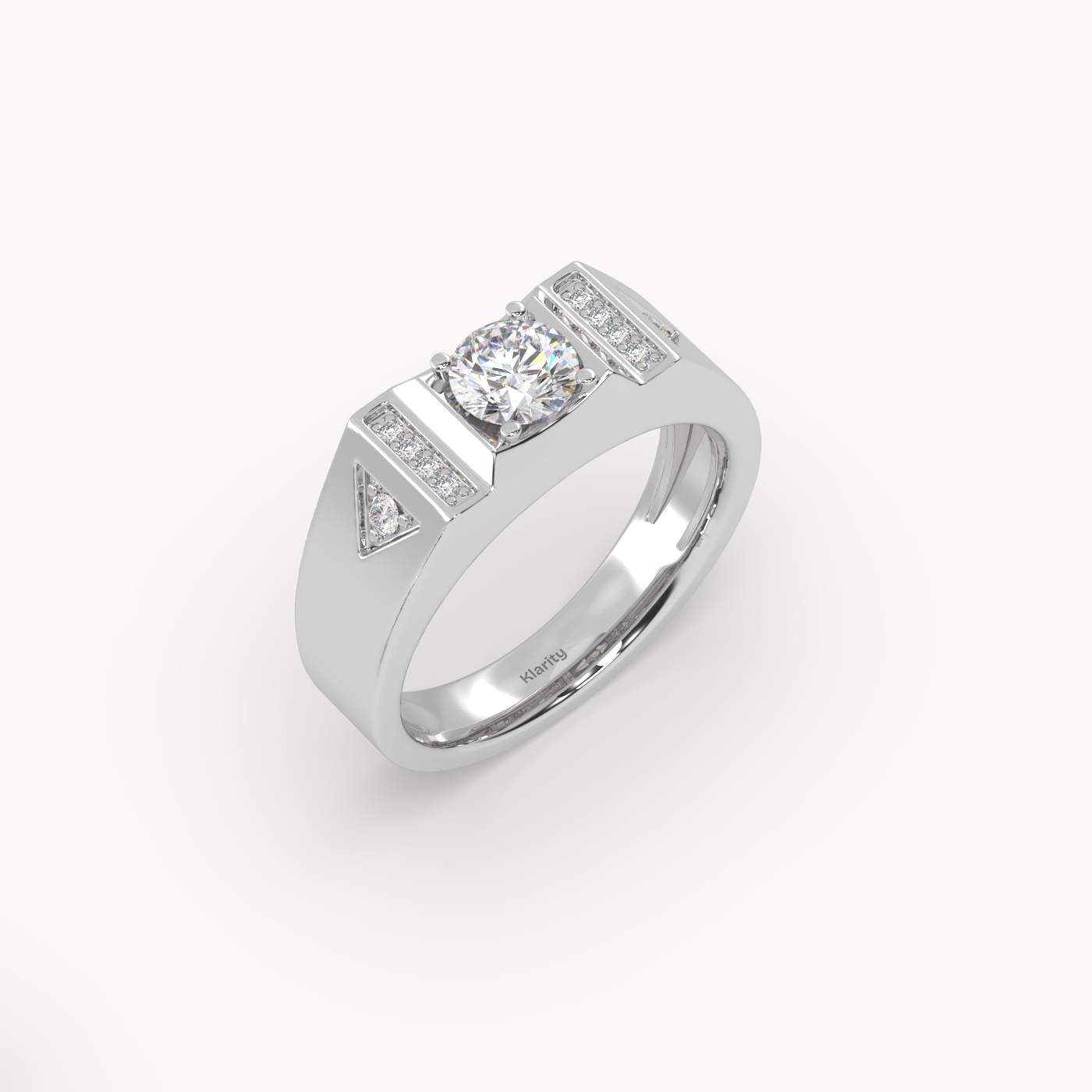 pt platinum  geometric diamond engagement ring – round centre with side accents