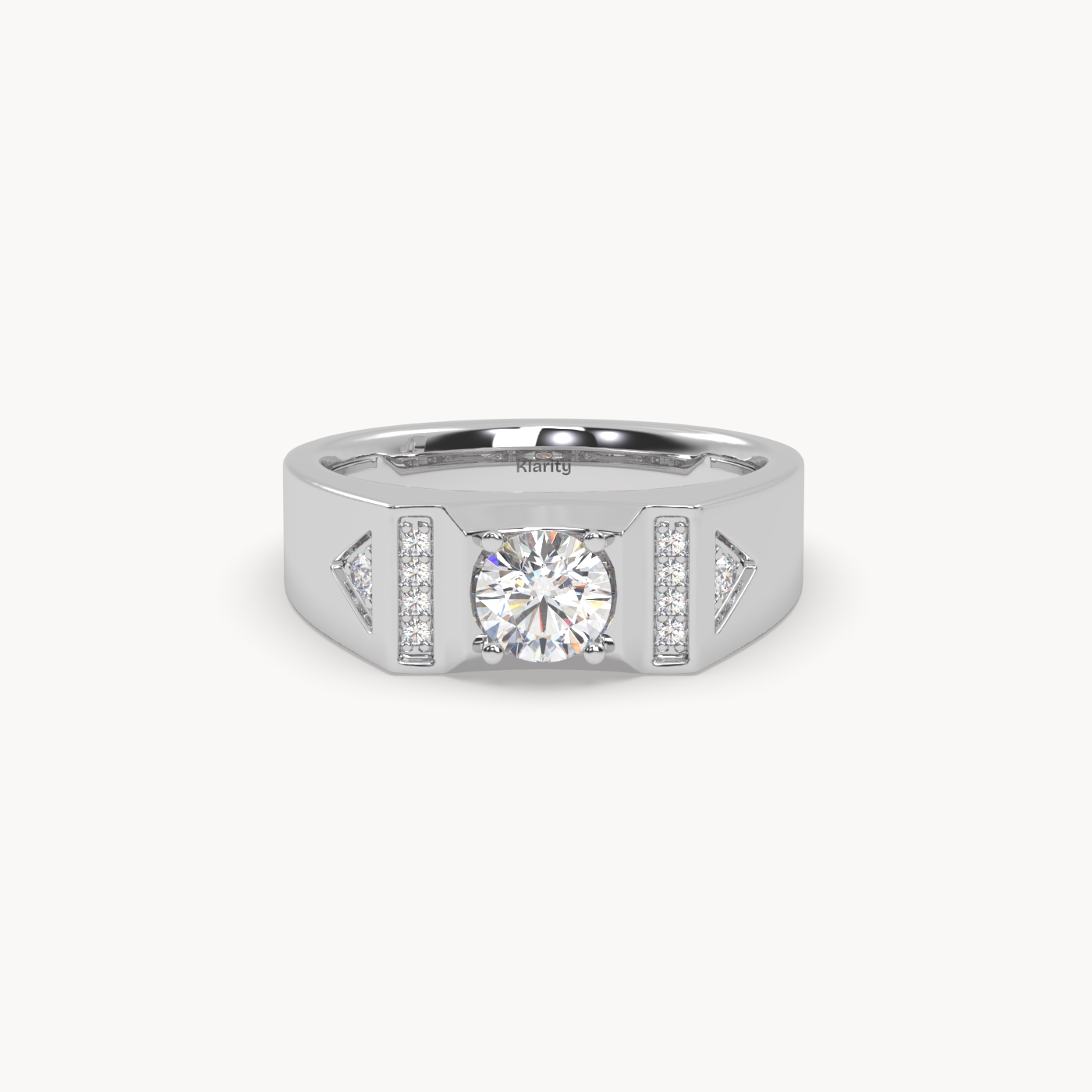 18k white gold  geometric diamond engagement ring – round centre with side accents Photos & images