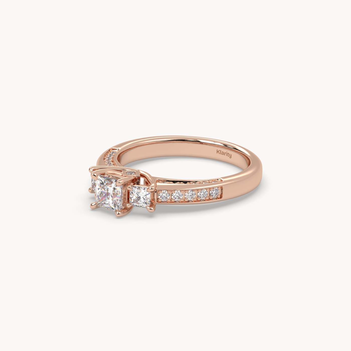 18k rose gold  princess cut sidestone diamond engagement ring – elegant multi-stone bridal ring
