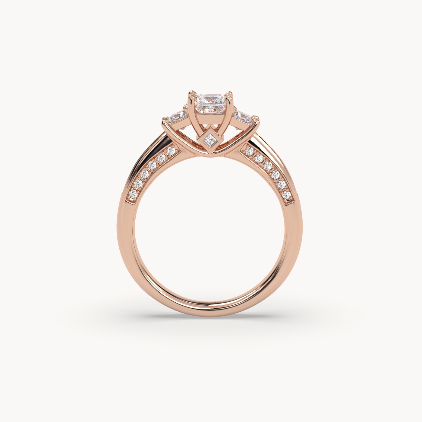 18k rose gold  princess cut sidestone diamond engagement ring – elegant multi-stone bridal ring