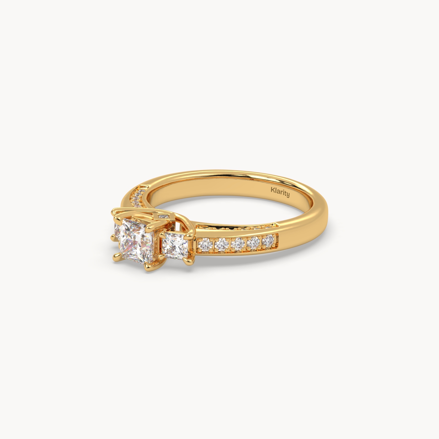 18k yellow gold  princess cut sidestone diamond engagement ring – elegant multi-stone bridal ring