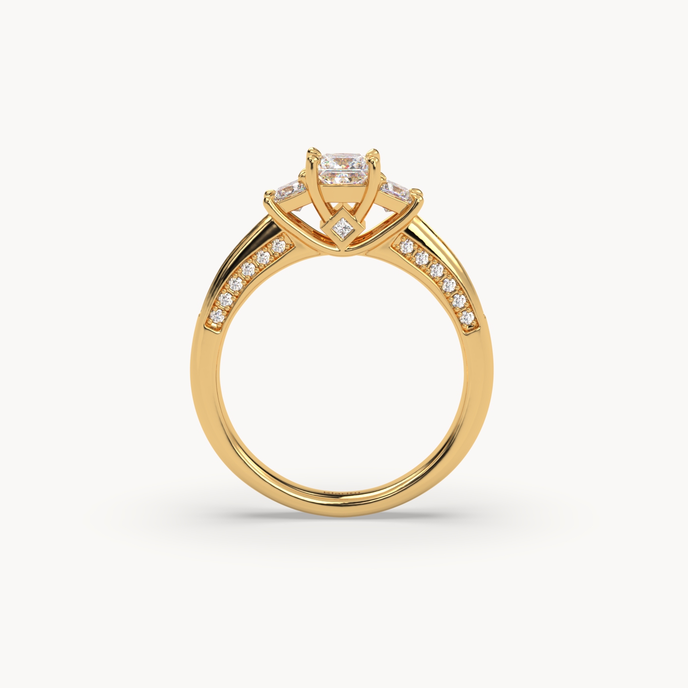 18k yellow gold  princess cut sidestone diamond engagement ring – elegant multi-stone bridal ring