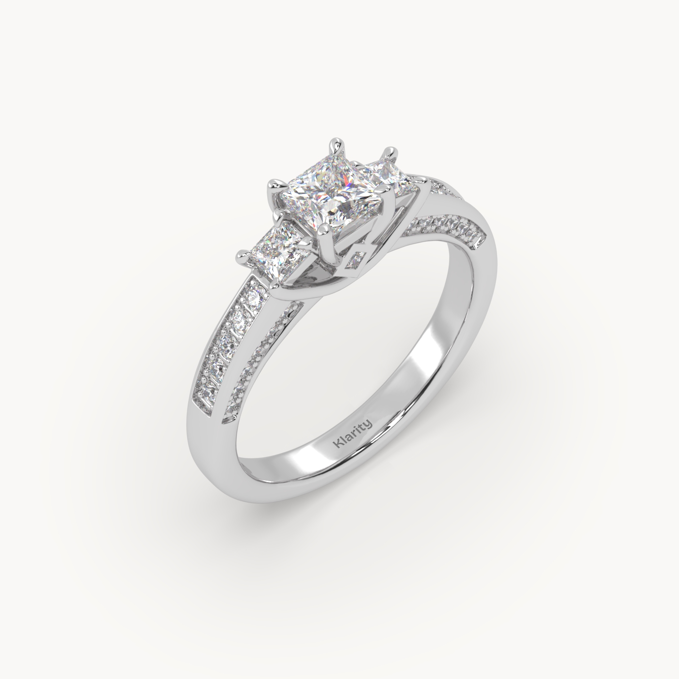 pt platinum  princess cut sidestone diamond engagement ring – elegant multi-stone bridal ring