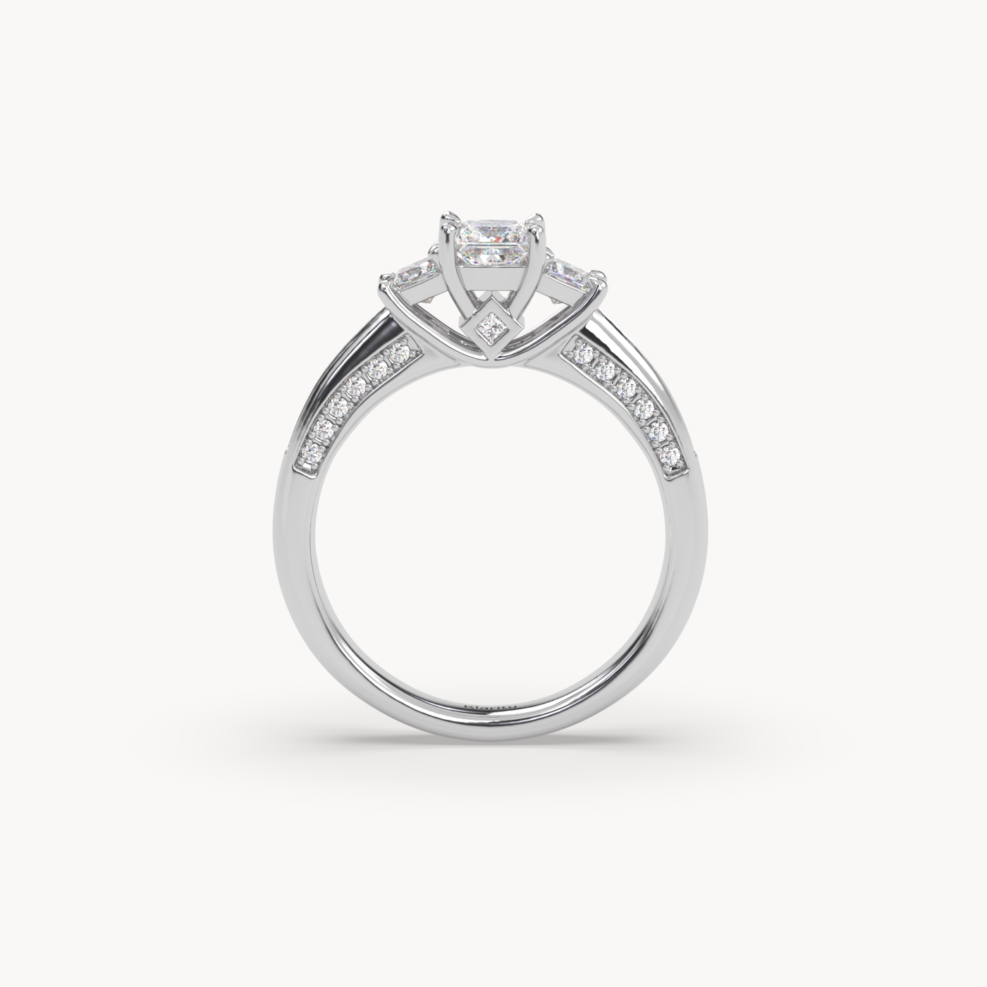 pt platinum  princess cut sidestone diamond engagement ring – elegant multi-stone bridal ring