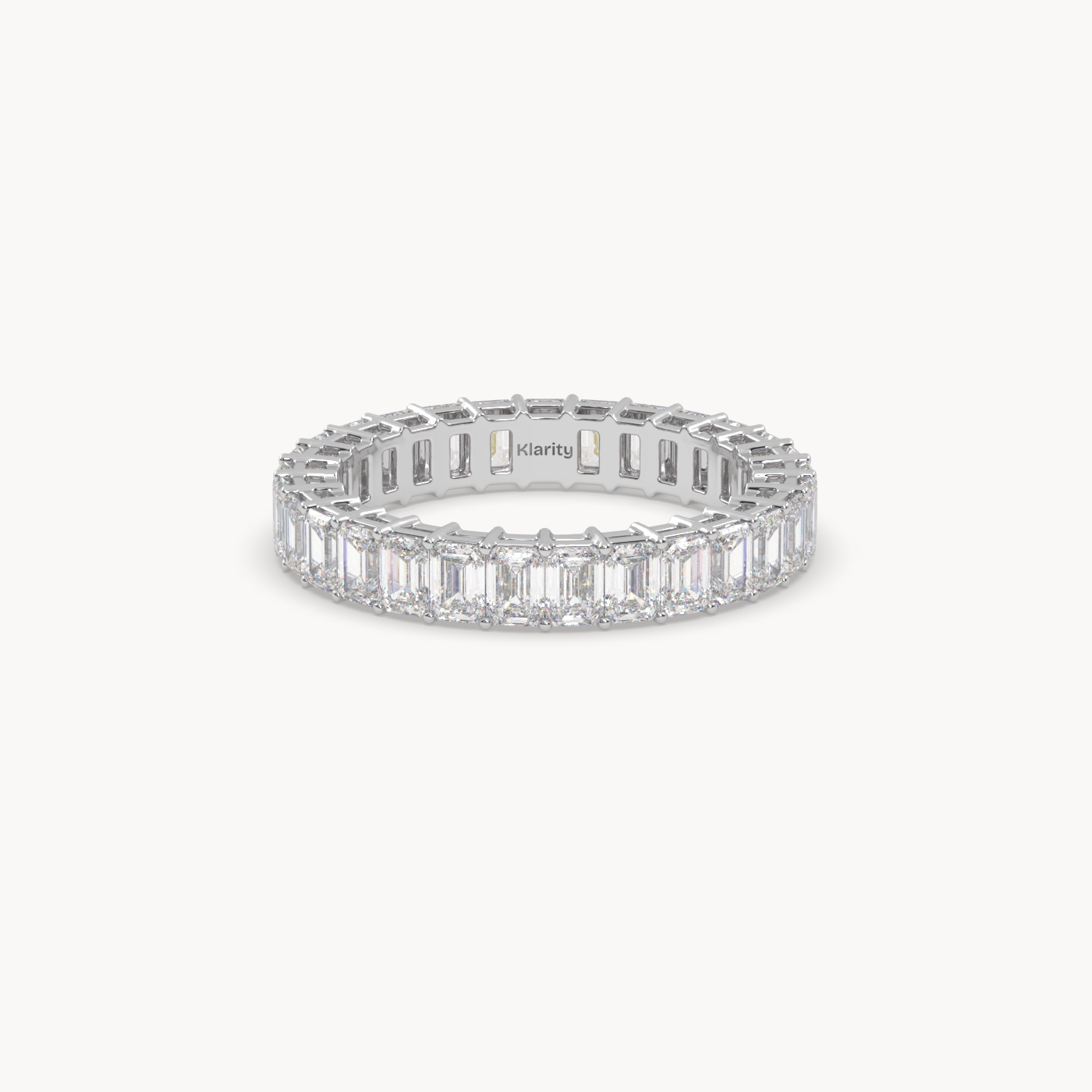 18k white gold  emerald cut diamond full eternity ring – 2.97 tcw | timeless statement band