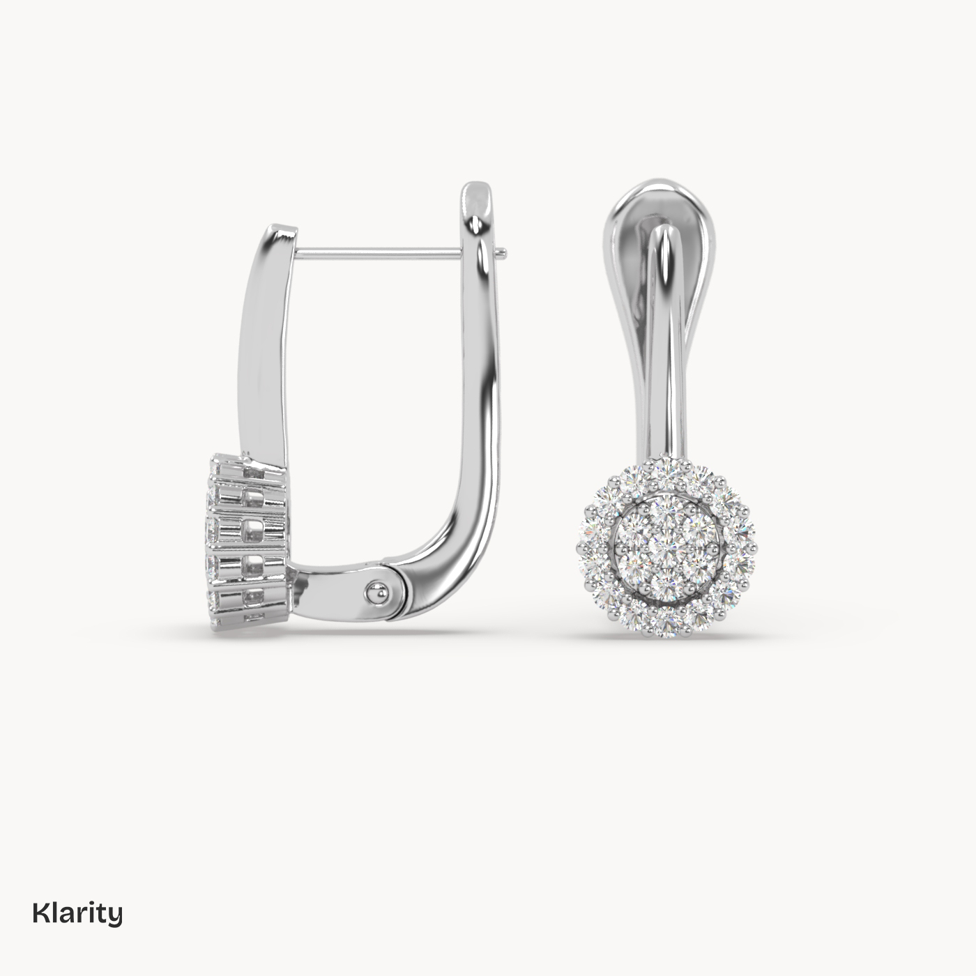 18k white gold  round diamond halo drop earrings
