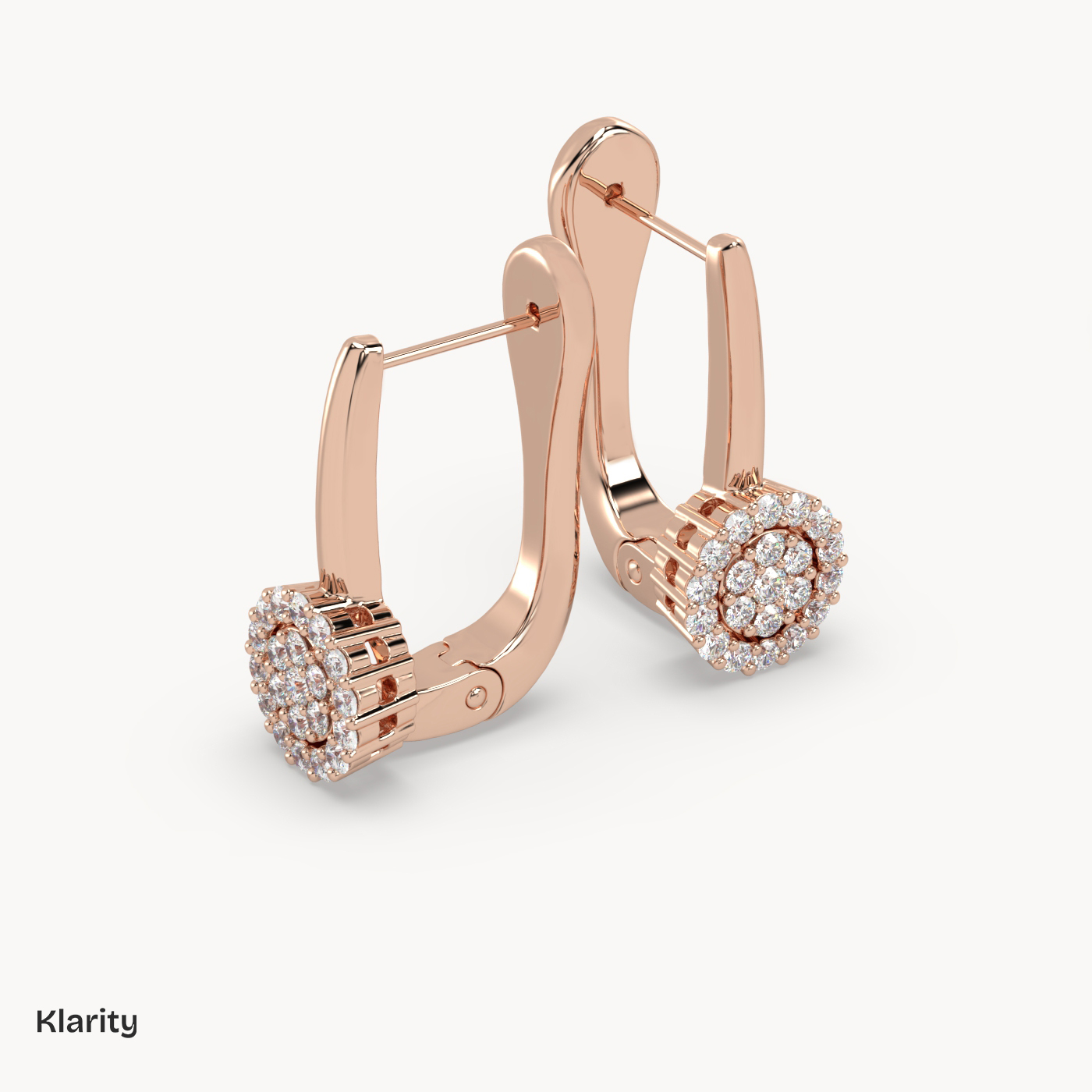 18k rose gold  round diamond halo drop earrings