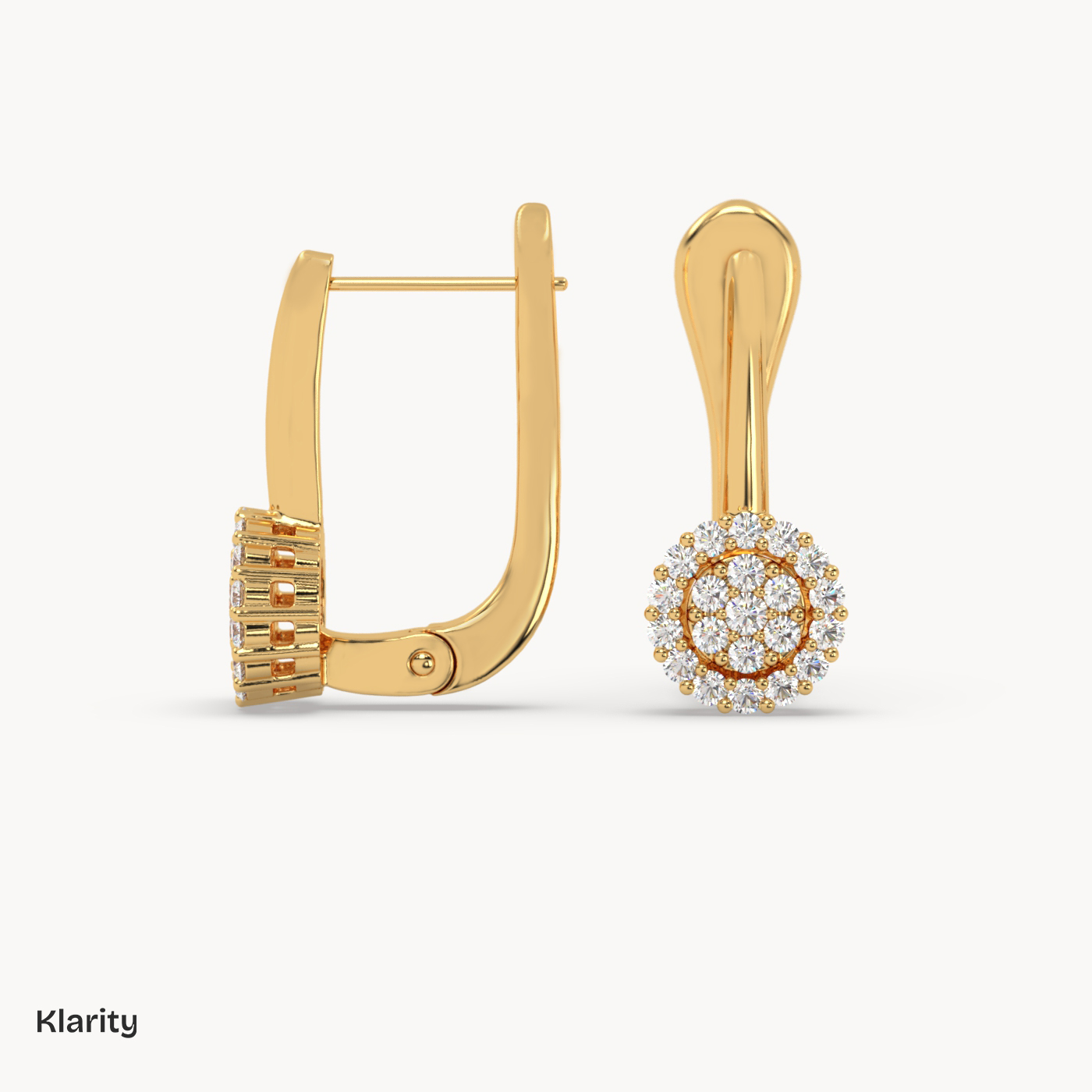 18k yellow gold  round diamond halo drop earrings