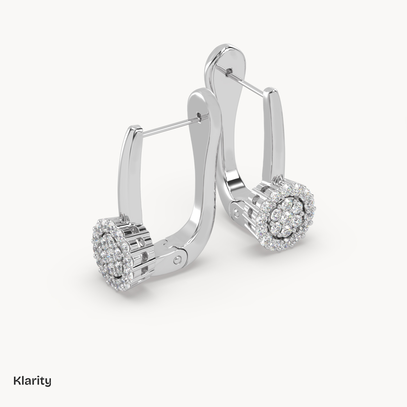 pt platinum  round diamond halo drop earrings