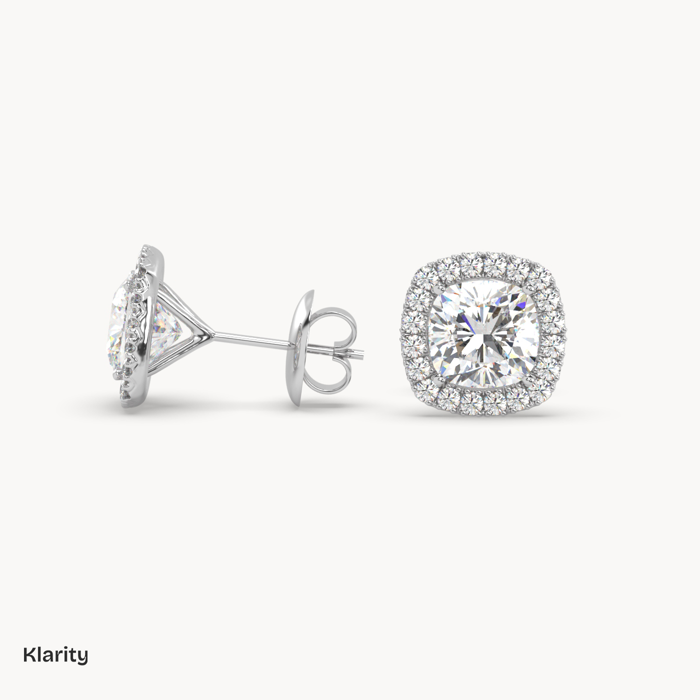 18k white gold  cushion halo diamond stud earrings – 1.23 ct total cushion & round diamonds