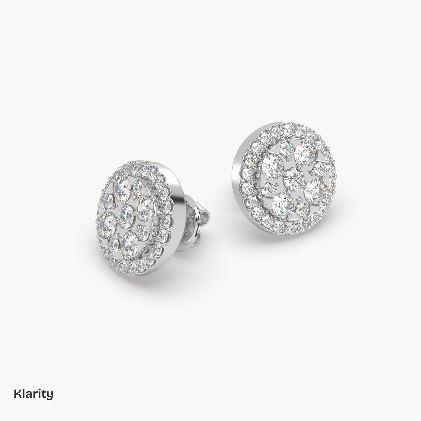 18k white gold  round halo diamond stud earrings – 0.96 ct total brilliant diamond cluster studs