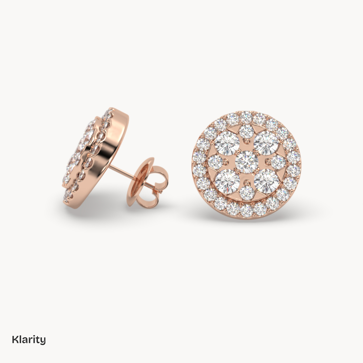18k rose gold  round halo diamond stud earrings – 0.96 ct total brilliant diamond cluster studs