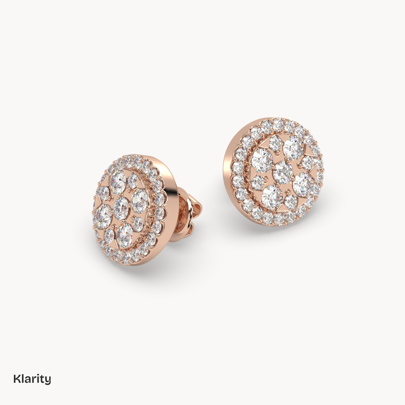 18k rose gold  round halo diamond stud earrings – 0.96 ct total brilliant diamond cluster studs