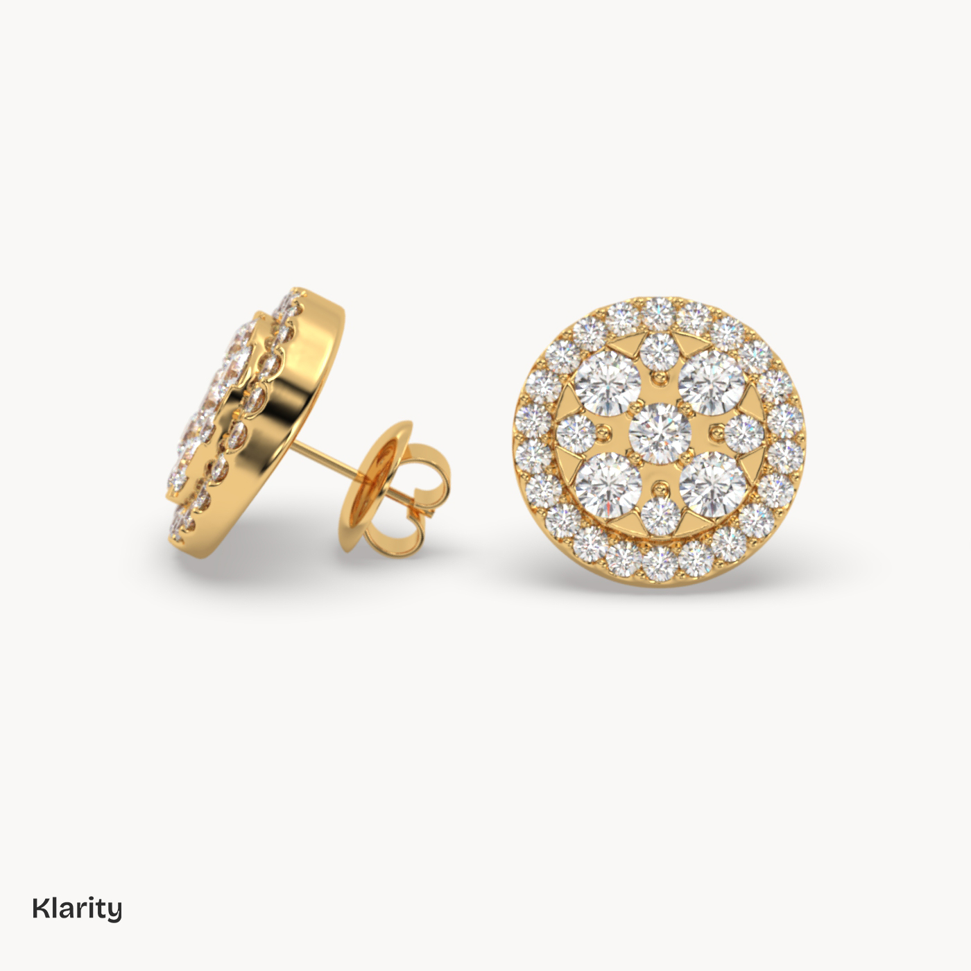 18k yellow gold  round halo diamond stud earrings – 0.96 ct total brilliant diamond cluster studs