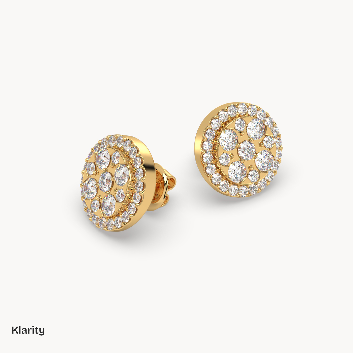 18k yellow gold  round halo diamond stud earrings – 0.96 ct total brilliant diamond cluster studs